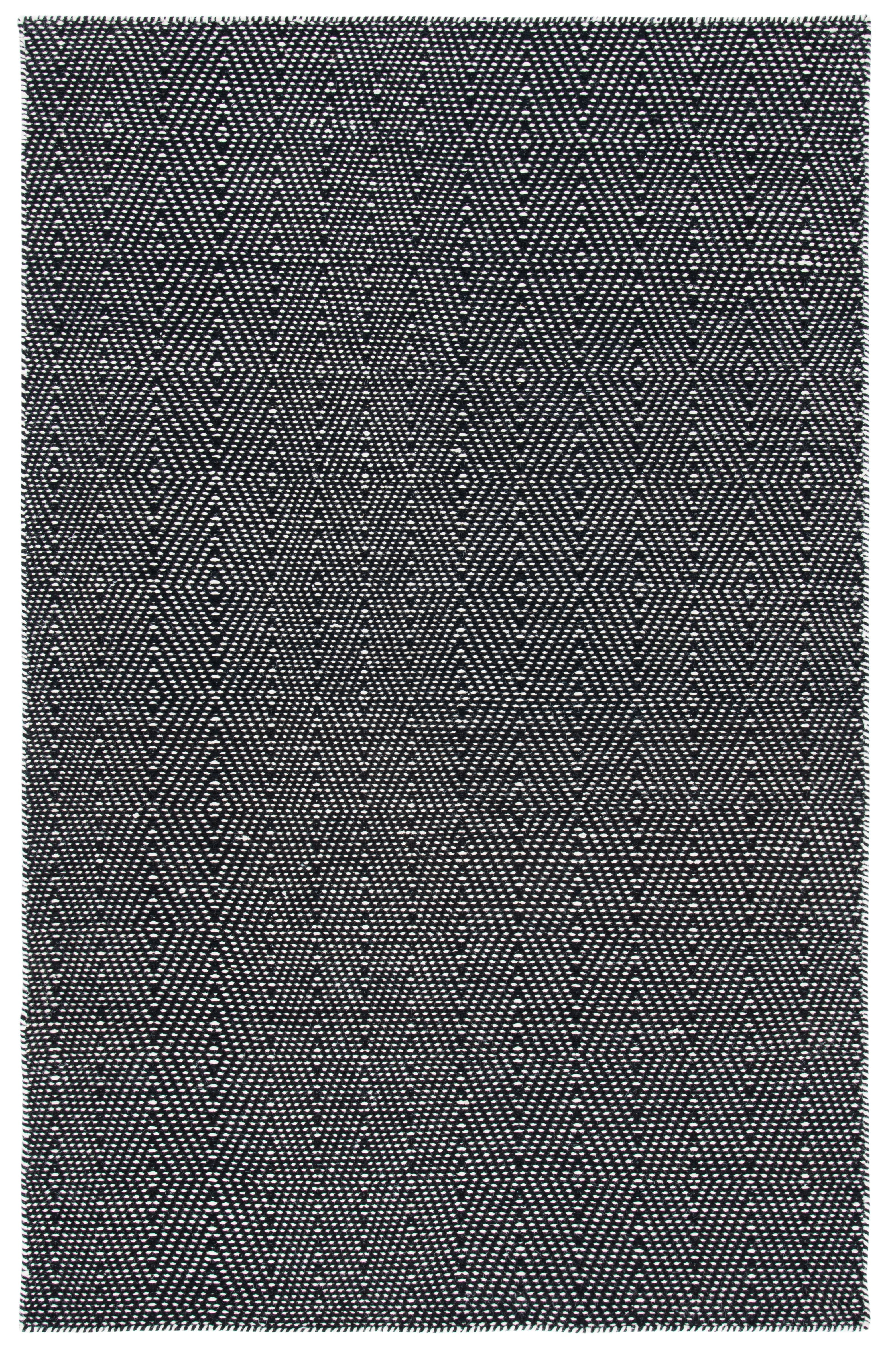 Black and Ivory Handwoven Wool Kilim Area Rug, 5' x 8'