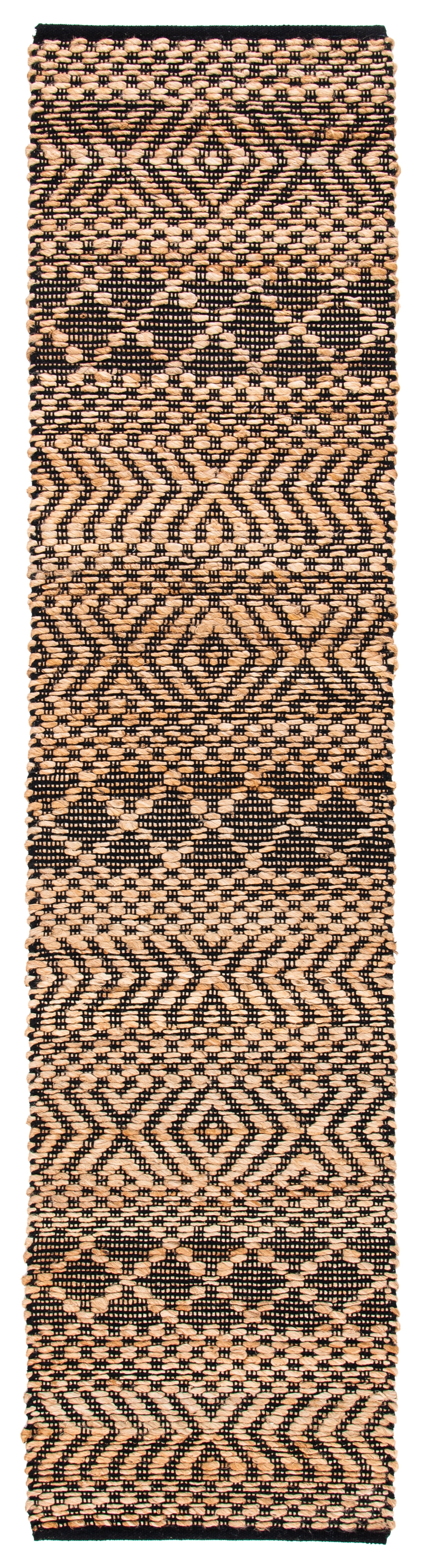 Natural and Black Handwoven Flatweave Tribal Runner Rug