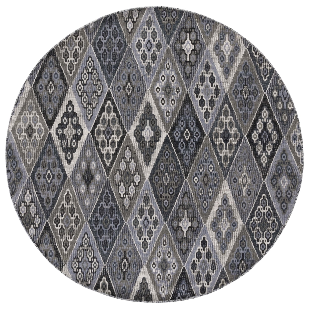 Handmade Grey and Blue Wool Cotton Flat Woven 6' x 9' Rug
