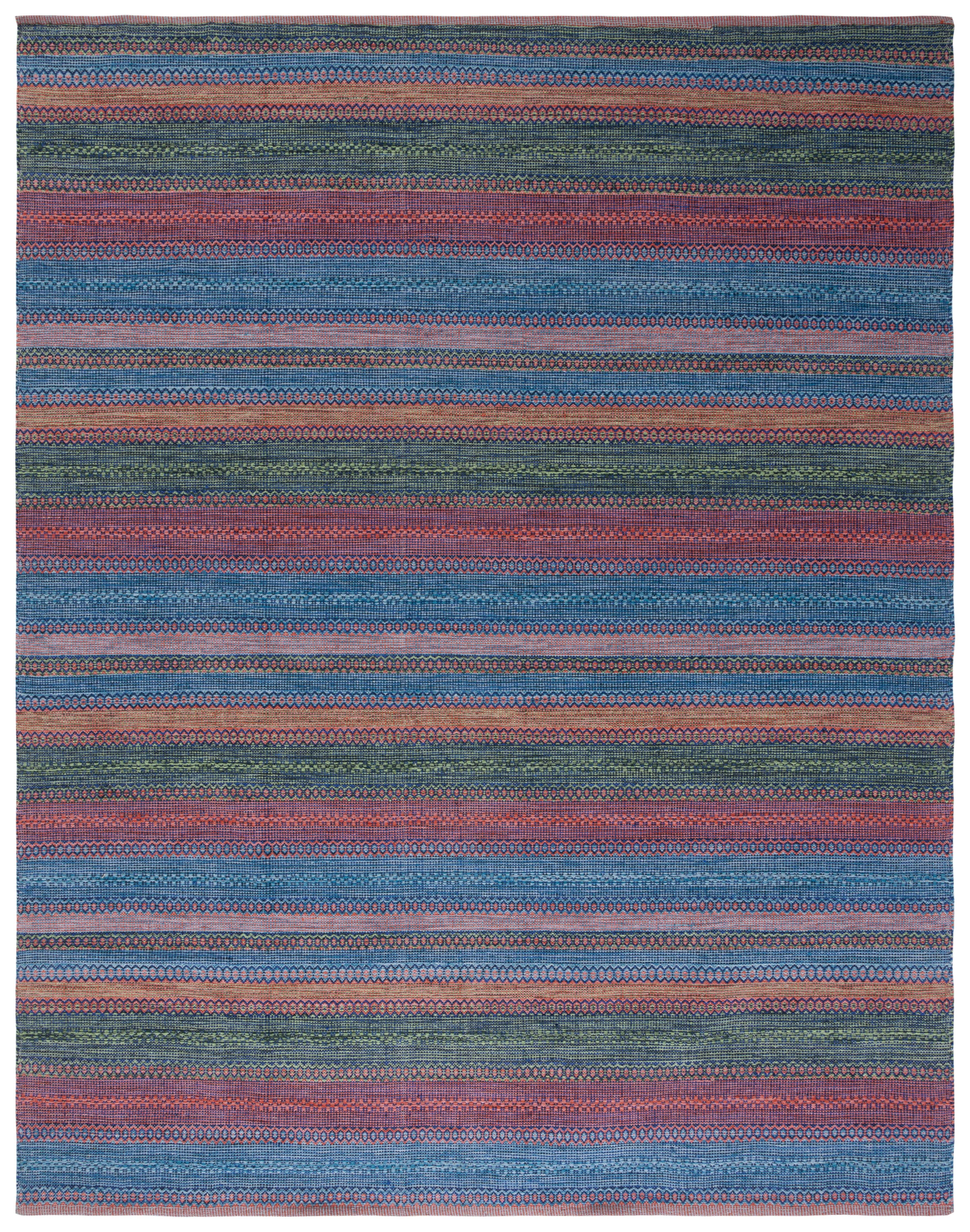 Handwoven Orange and Green Wool Cotton 8' x 10' Kilim Rug