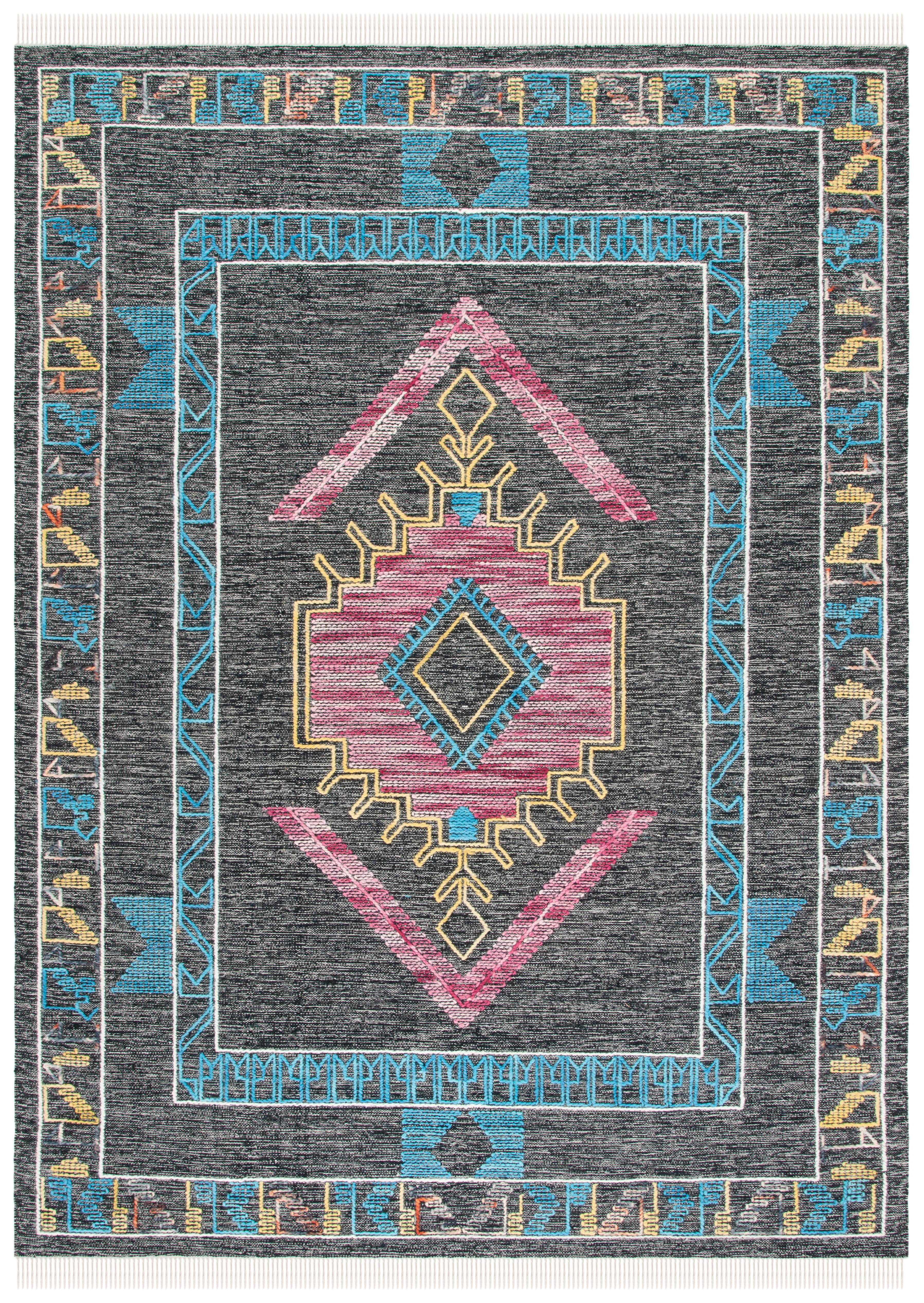 Handmade Black Wool Flat Woven 8' x 10' Area Rug