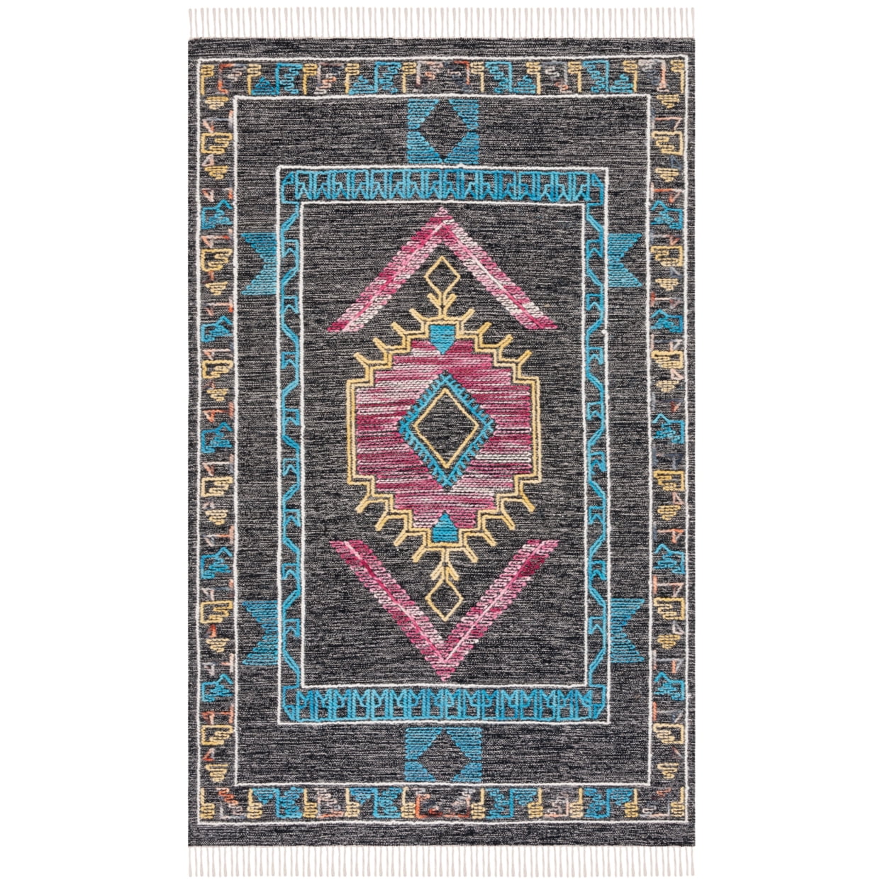Handmade Black Wool Flat Woven 8' x 10' Area Rug