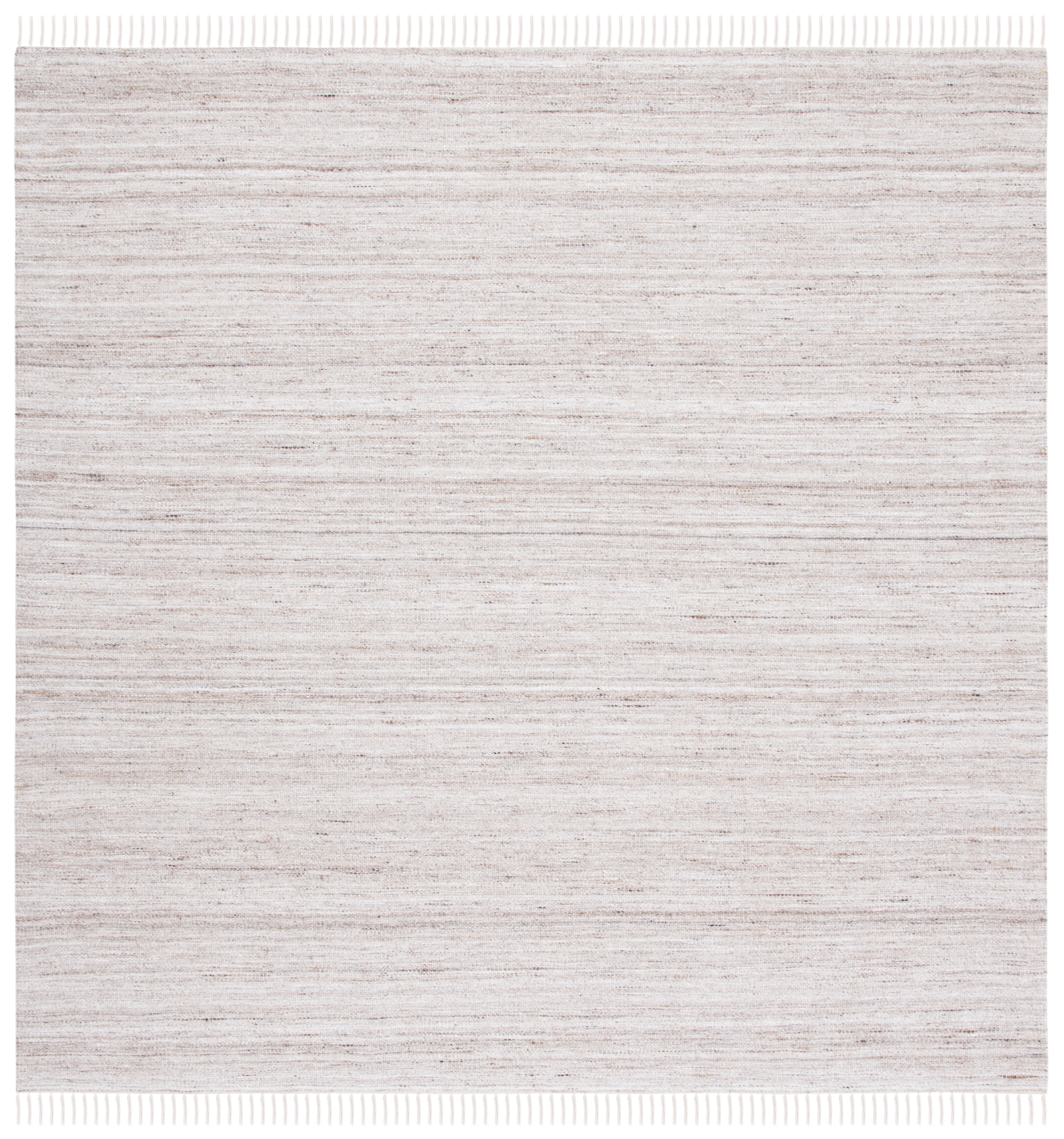 Ivory and Brown 7' Square Handmade Wool Kilim Area Rug