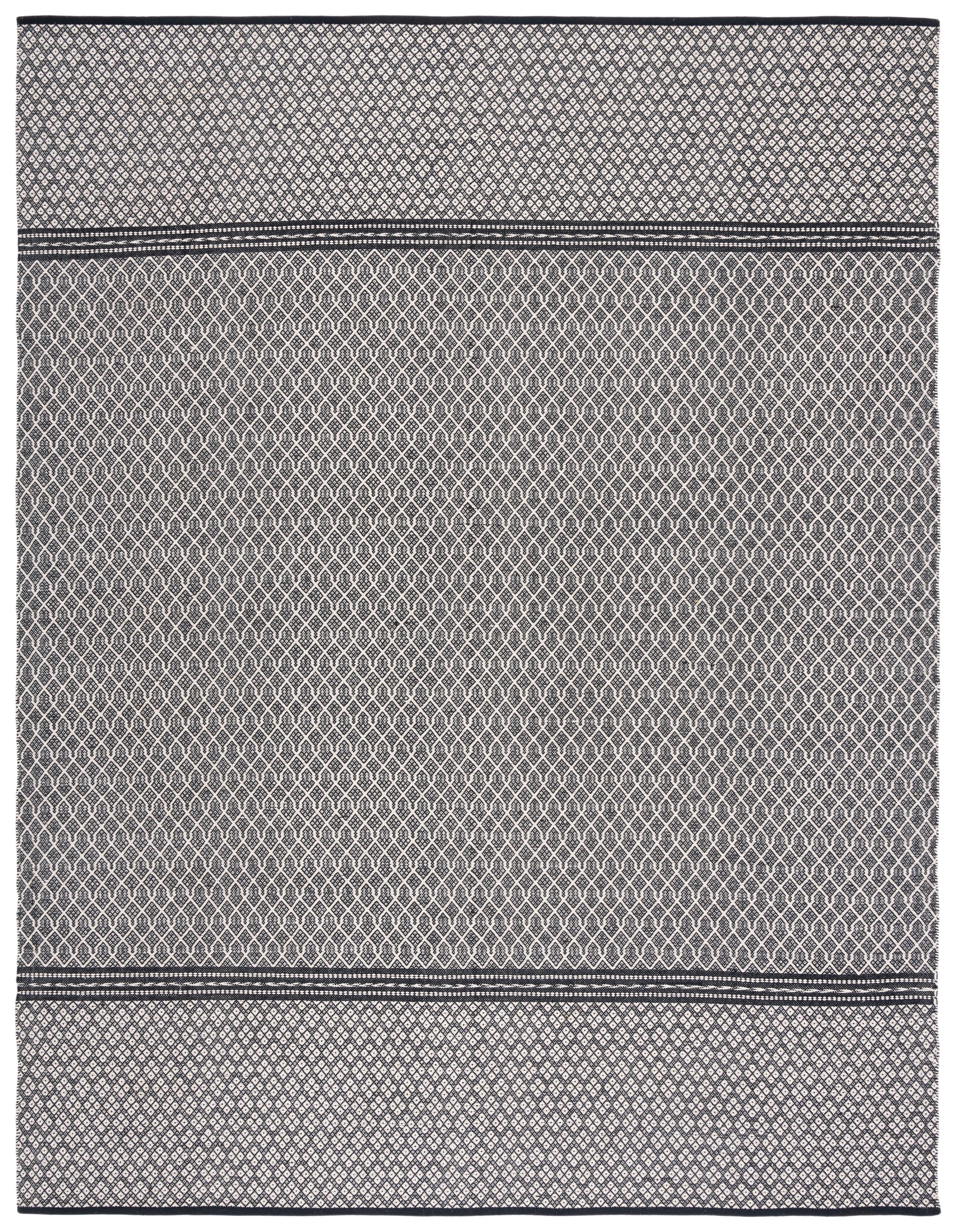 Handmade Black and Ivory Wool Geometric 9' x 12' Area Rug
