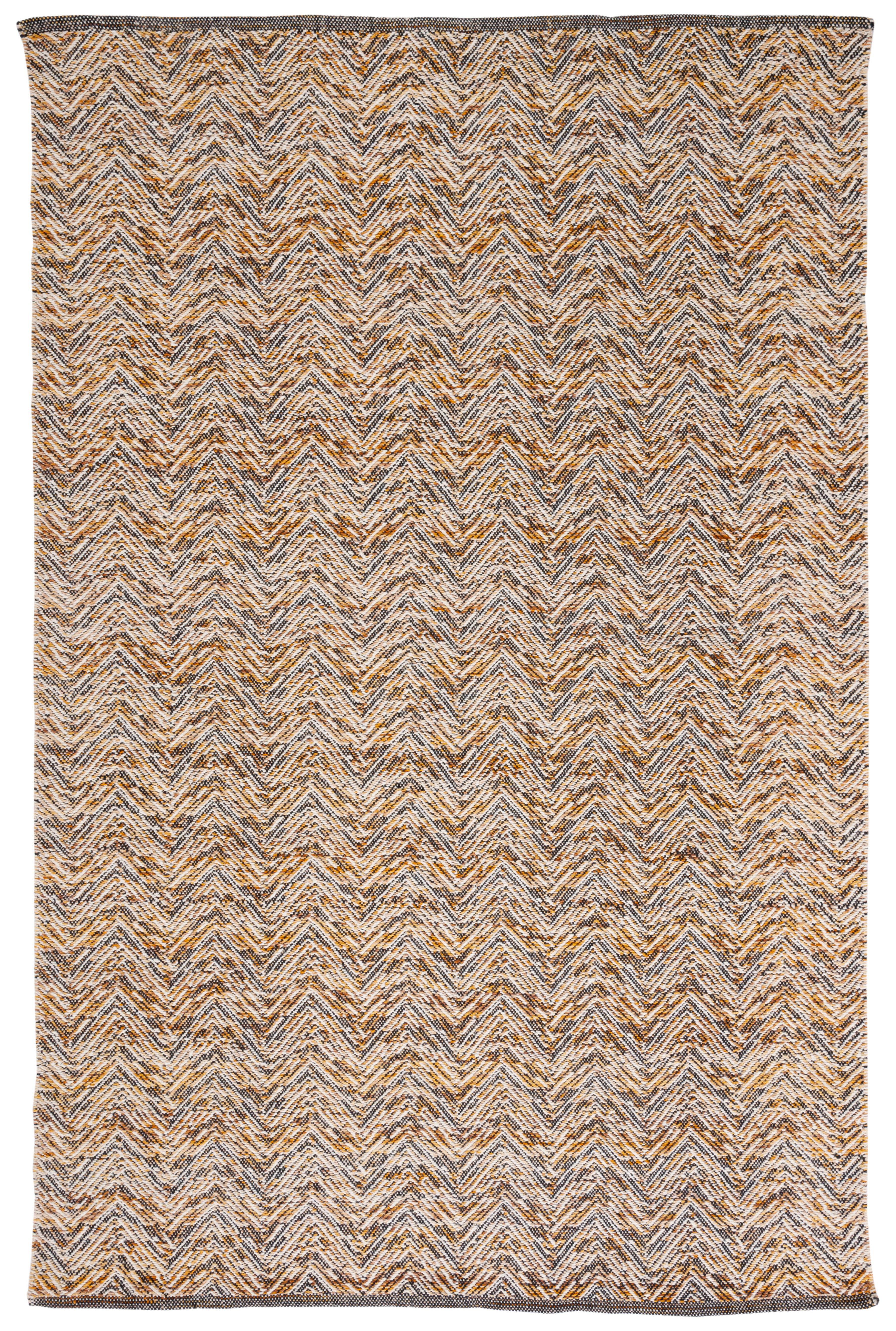 Gold and Black Handmade Wool Chevron Area Rug, 5' x 8'