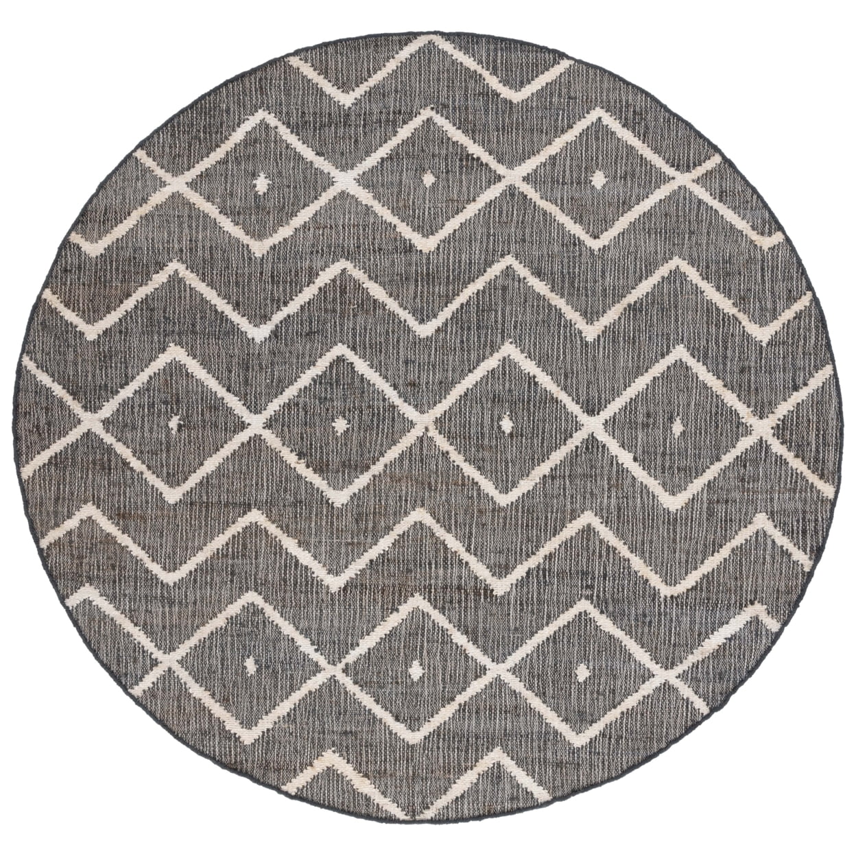 Handmade Charcoal and Natural Round Wool Cotton Rug, 3'