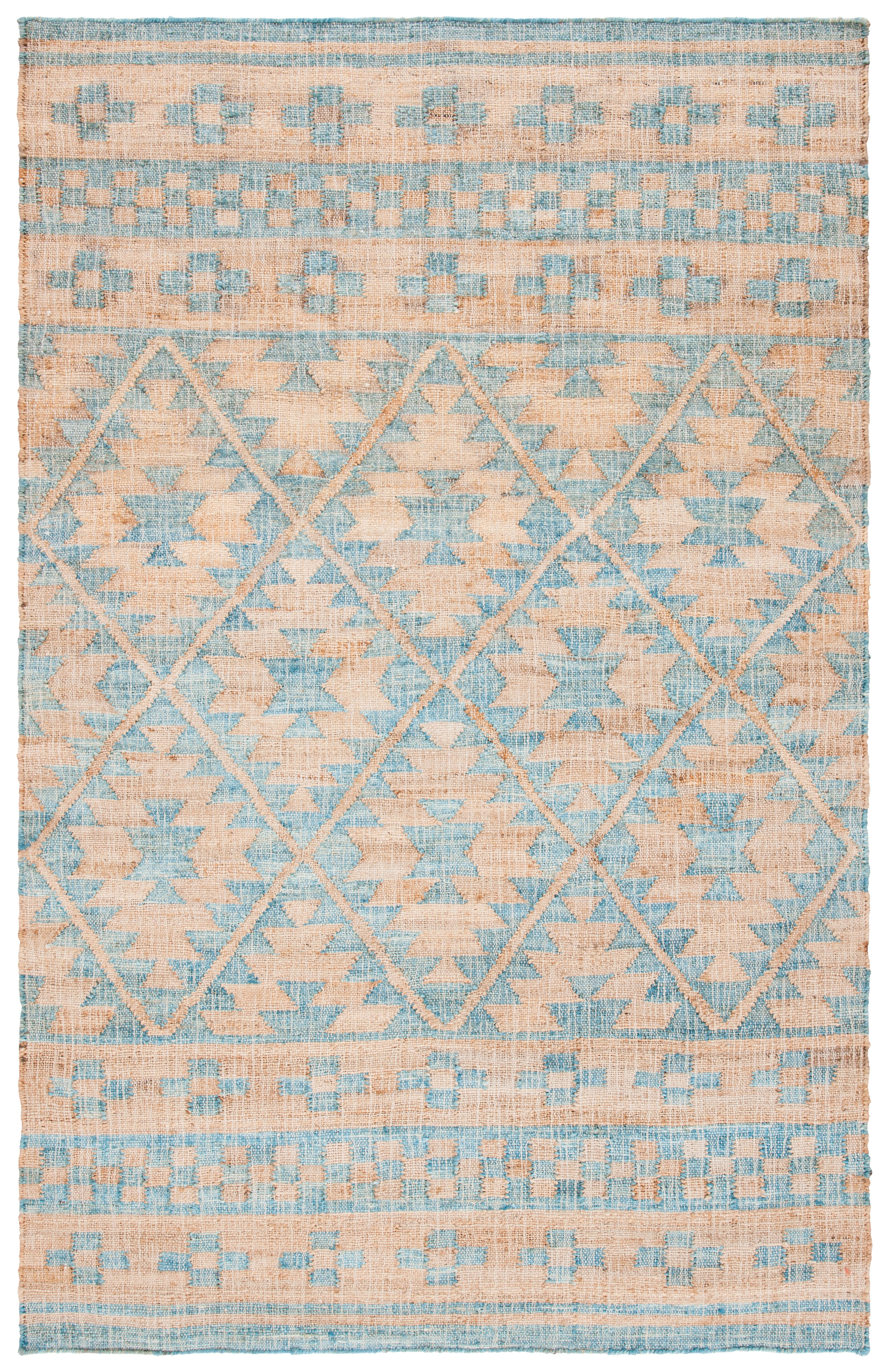 Handwoven Blue and Natural Tribal Flatweave Area Rug 5' x 8'