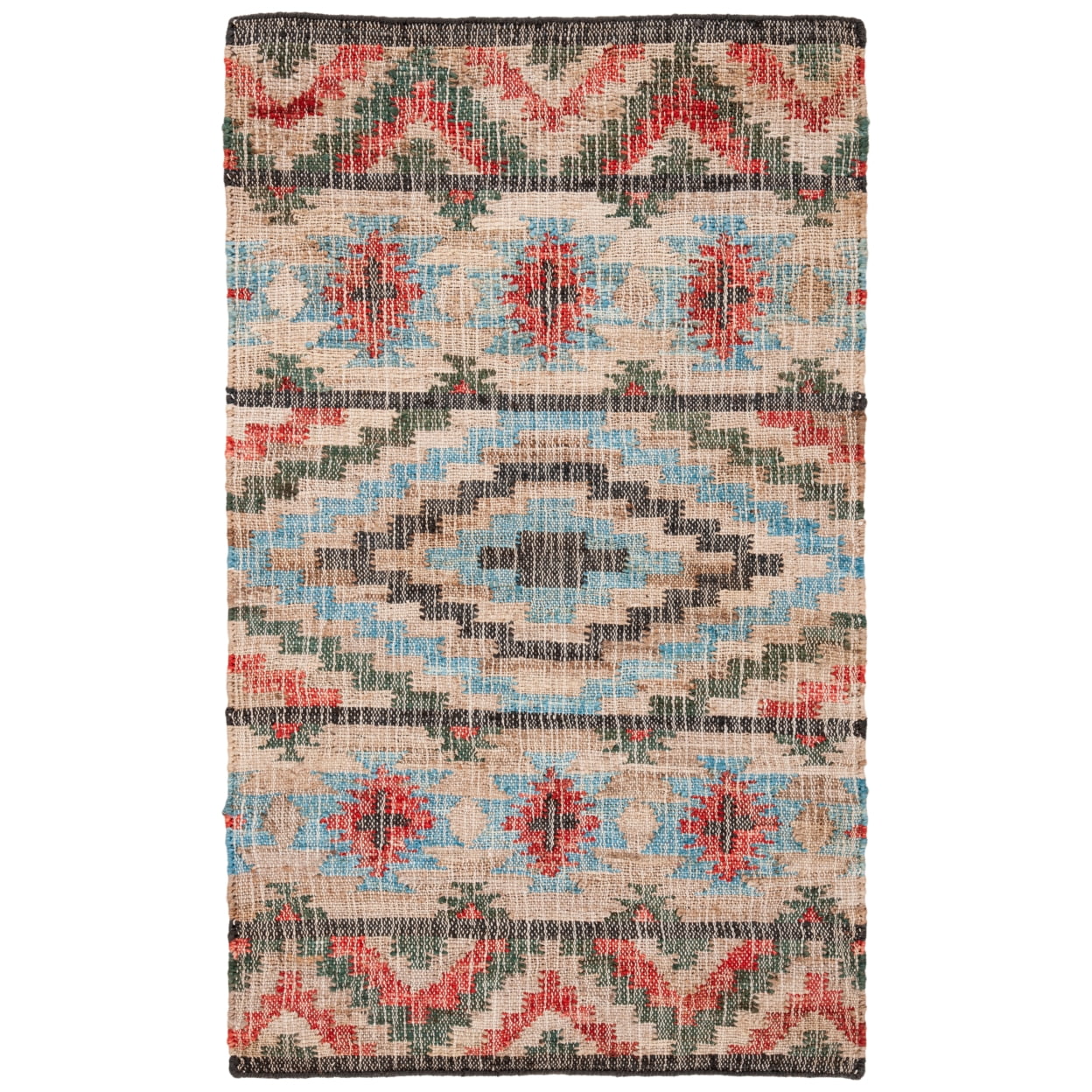 Handwoven Red and Natural Wool Tribal Round Rug, 3' x 5'