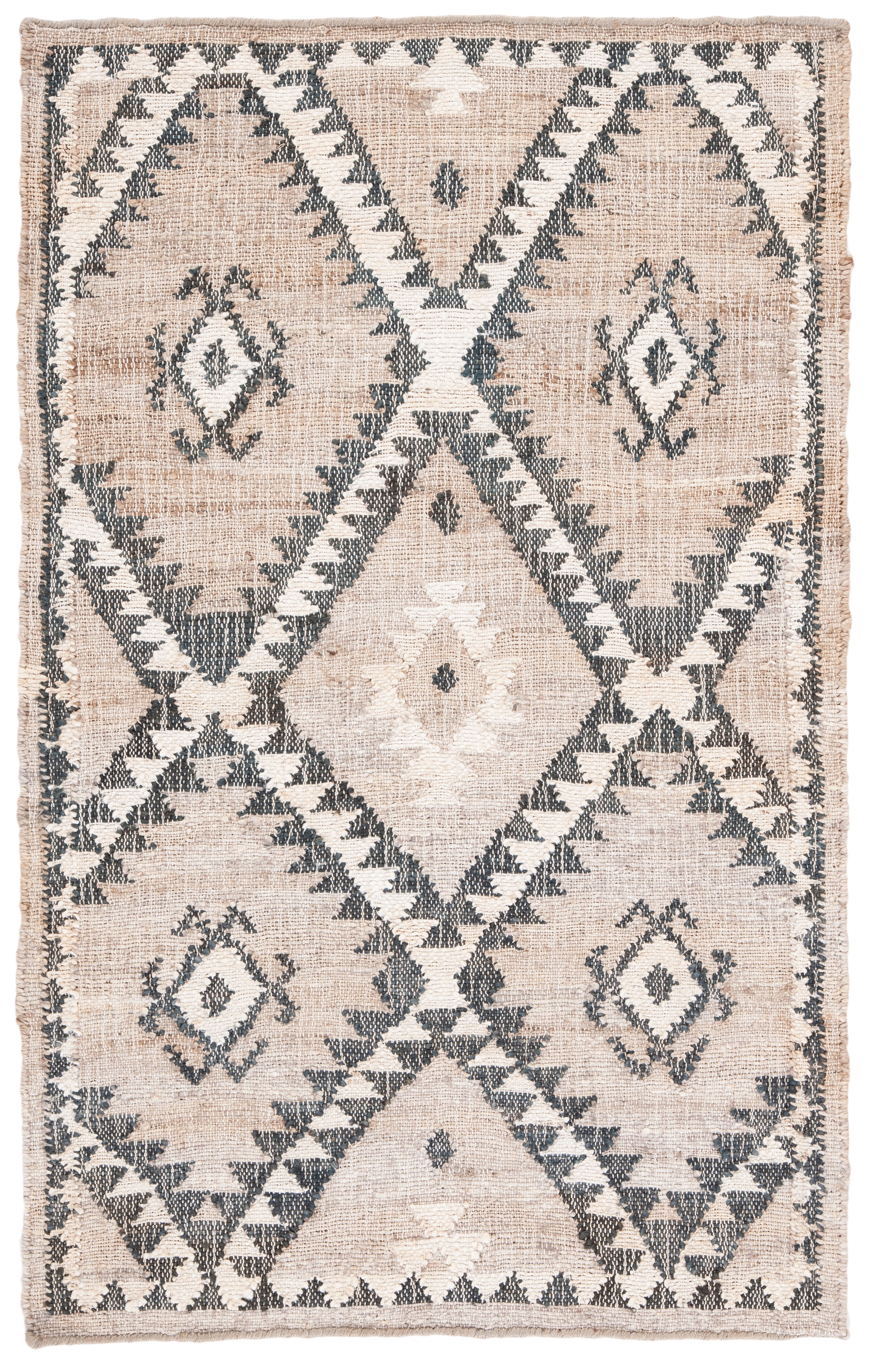 Grey and Black Wool Handwoven Kilim Area Rug, 4' x 6'