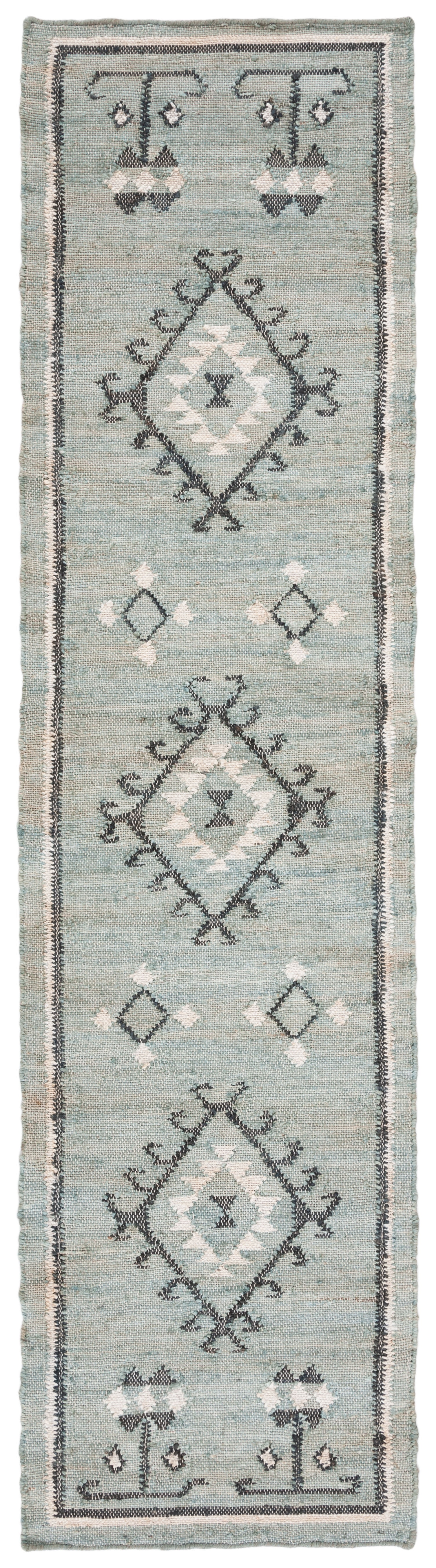 Handwoven Blue and Black Wool Kilim Runner Rug
