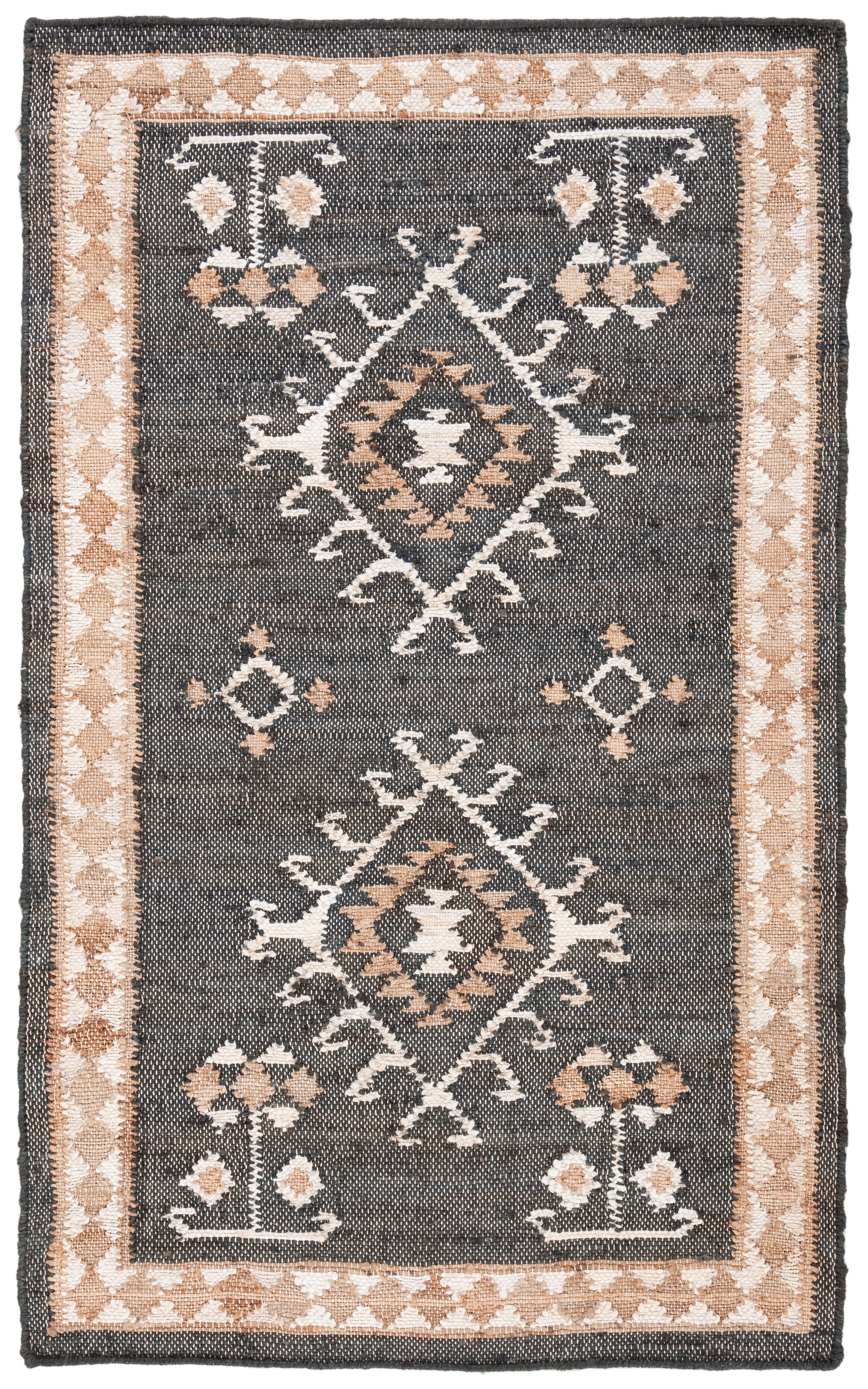 Black and Ivory Handwoven Tribal Kilim Area Rug
