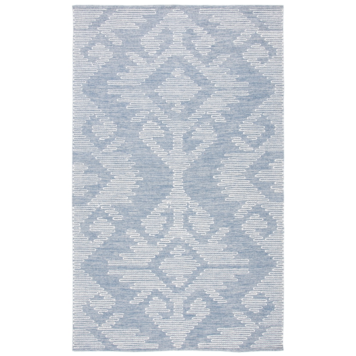 Handwoven Blue and Ivory Wool Cotton Southwestern Rug