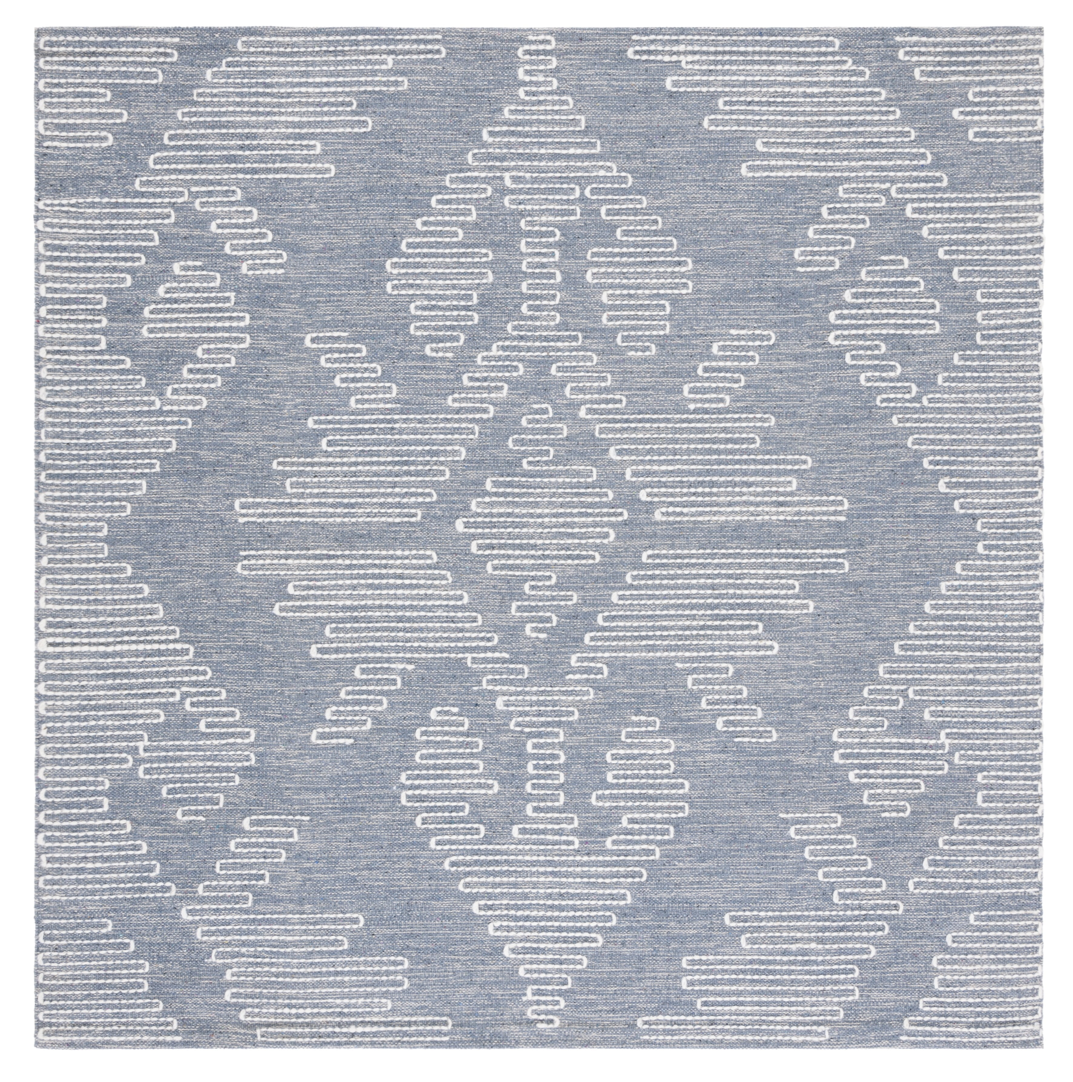 Handwoven Nomadic Blue & Ivory Wool-Cotton Square Rug - 6'