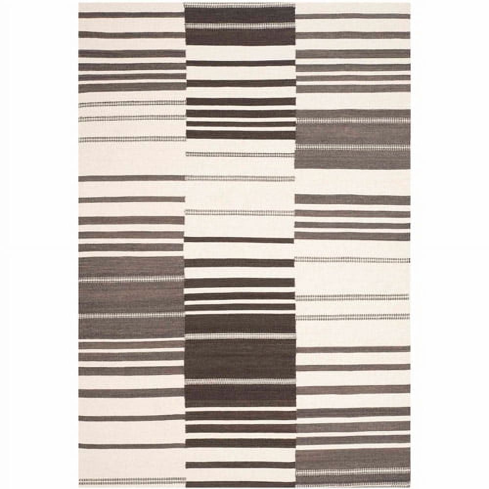 Handwoven Dark Brown and Ivory Wool Flatweave Rug, 9' x 12'