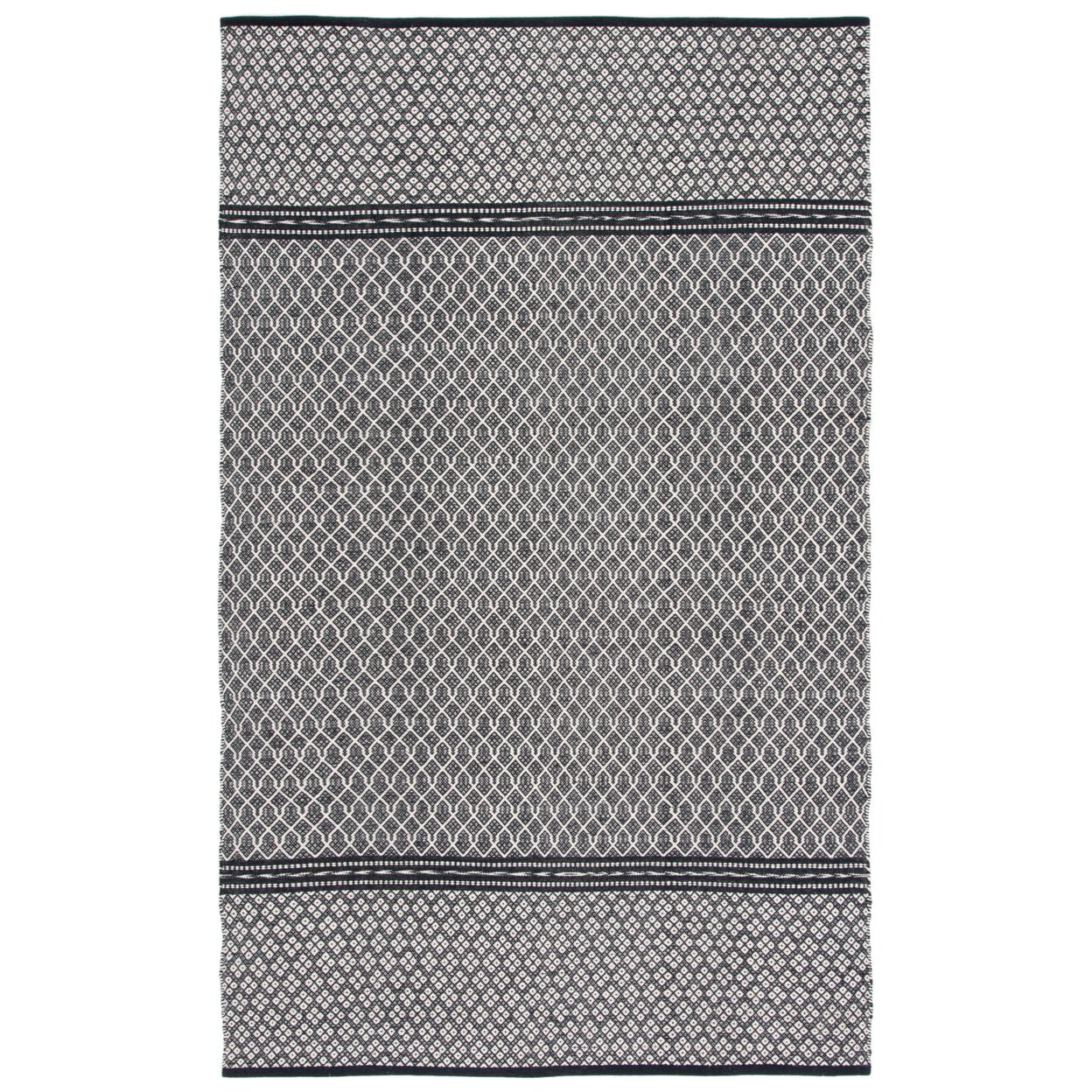 Handmade Black and Ivory Wool Geometric 9' x 12' Area Rug
