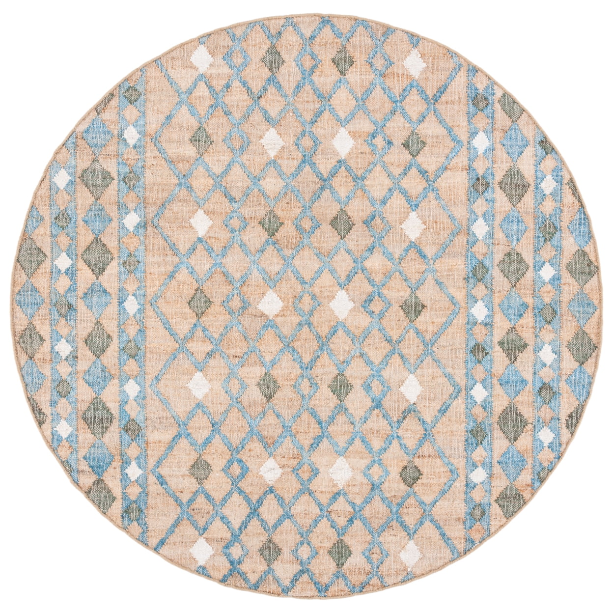 SAFAVIEH Kilim Kodey Tribal Area Rug, Natural/Blue, 7' x 7' Round