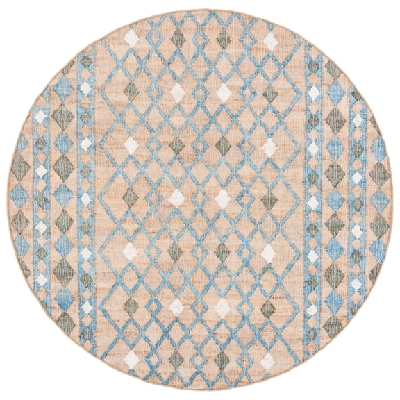 SAFAVIEH Kilim Kodey Tribal Area Rug, Natural/Blue, 7' x 7' Round