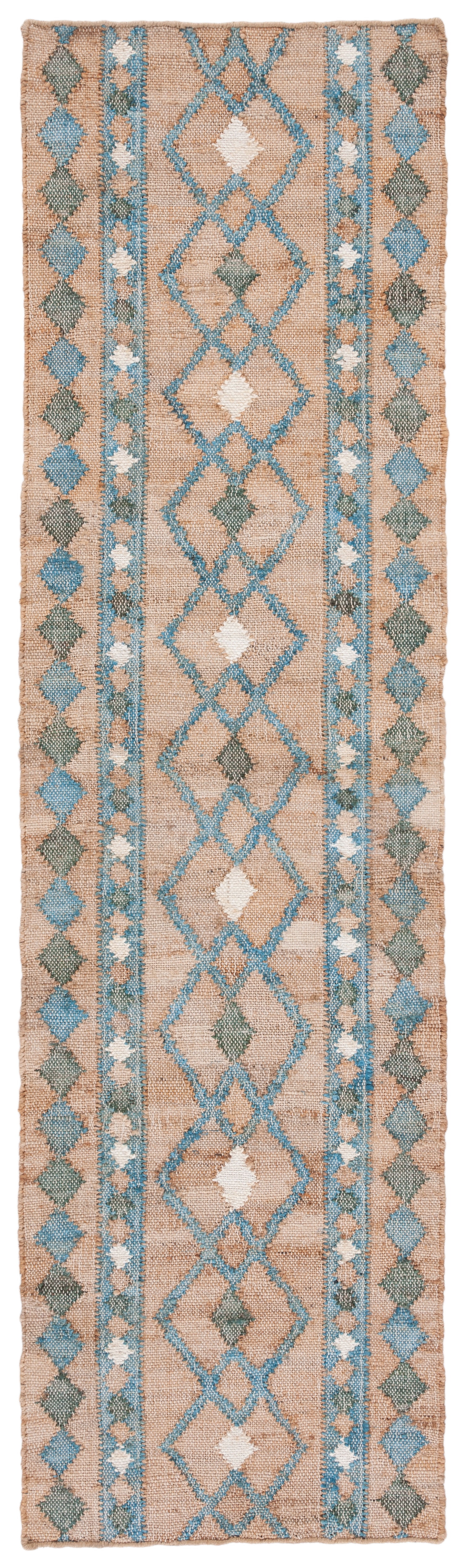 Handmade Blue and Natural Wool Tribal Runner Rug