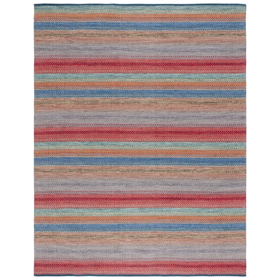 SAFAVIEH Kilim Leon Striped Cotton Area Rug, Blue/Red, 9' x 12'