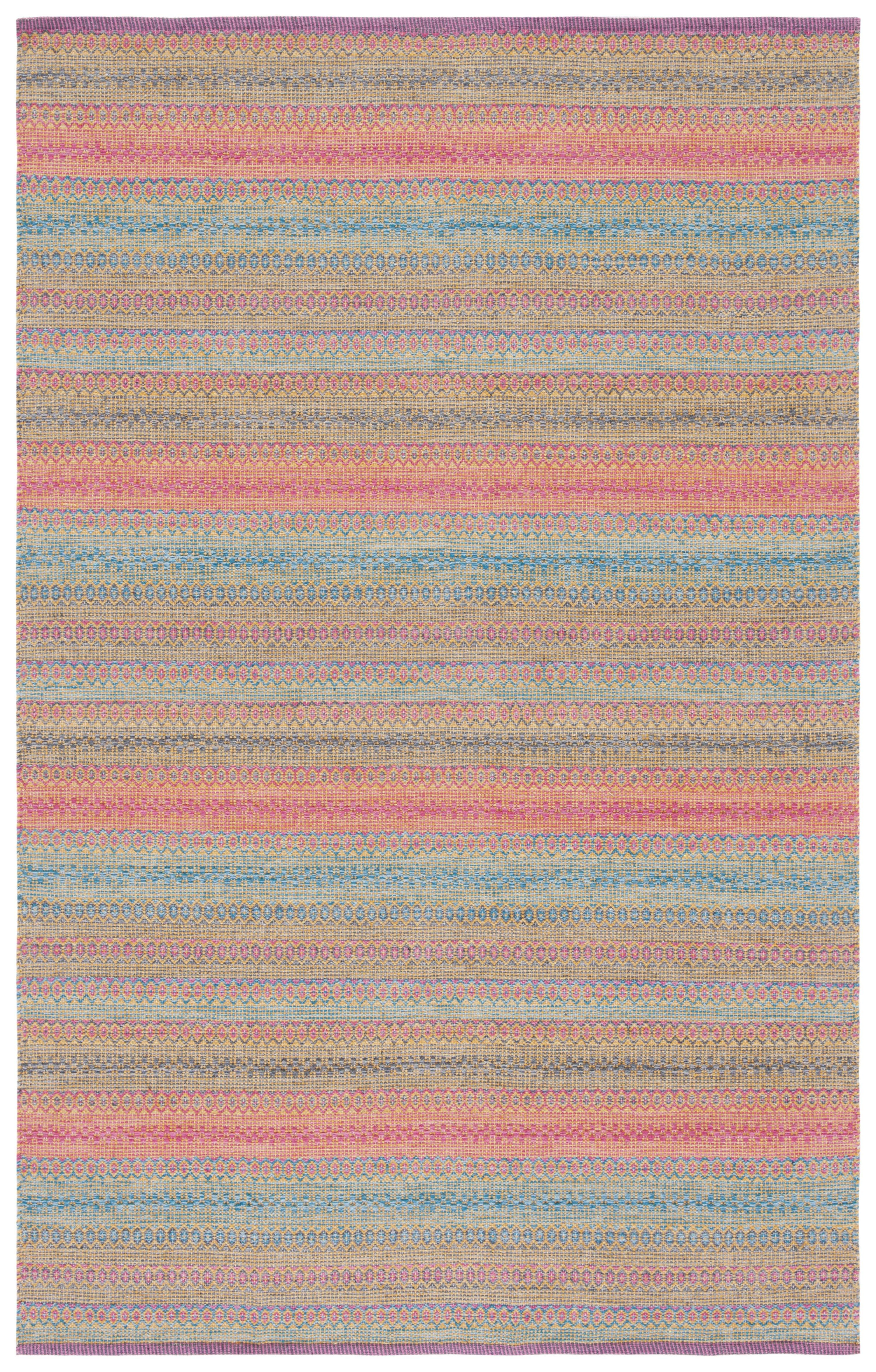 Handwoven Pink and Blue Wool Cotton 6' x 9' Area Rug