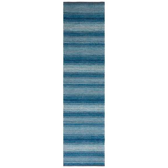 SAFAVIEH Kilim Leon Striped Cotton Runner Rug, Grey/Blue, 2'3" x 9'