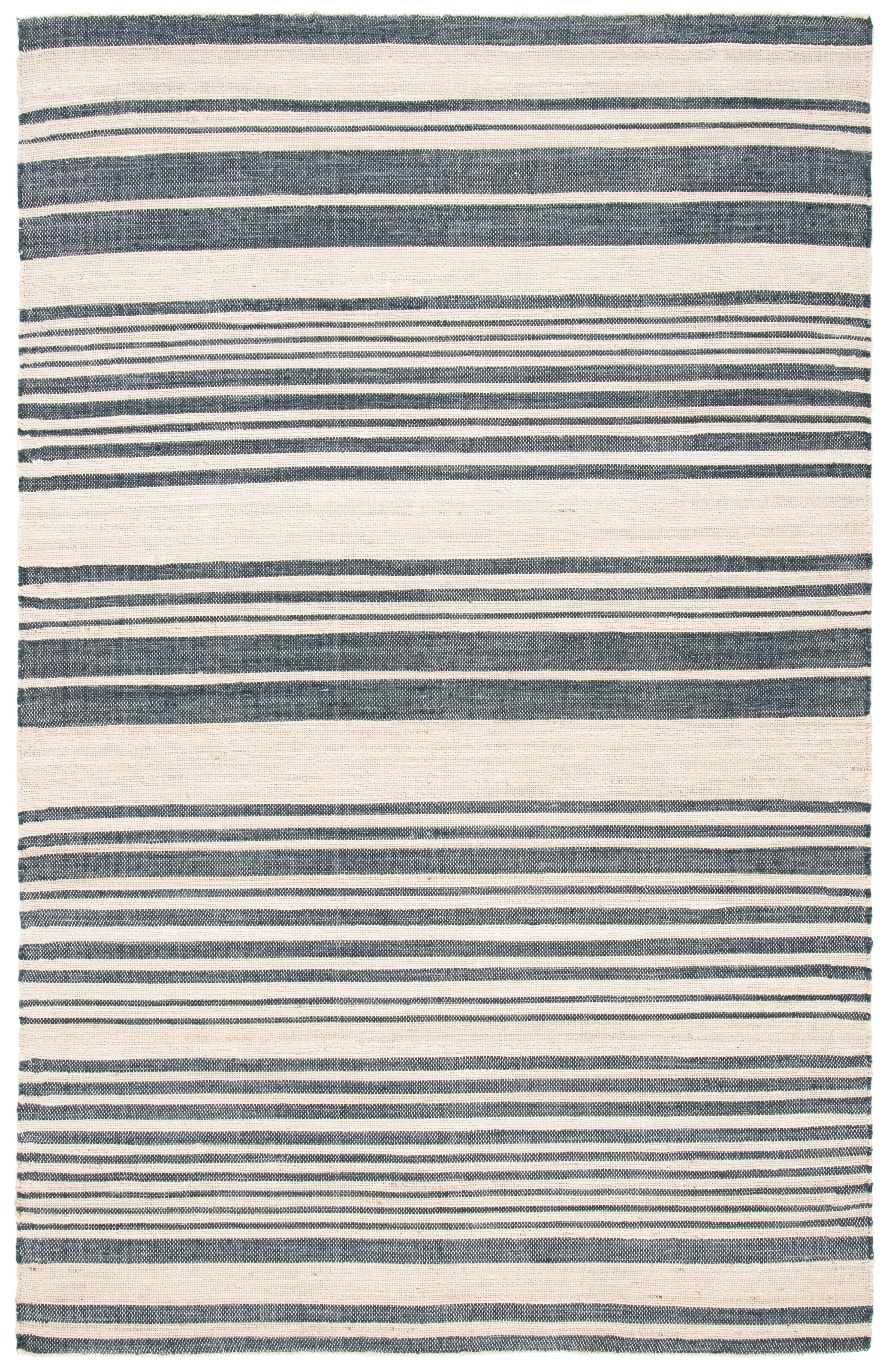 Ivory and Charcoal Handwoven Wool and Cotton Rug 5' x 8'