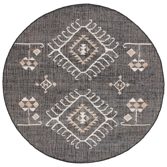 SAFAVIEH Kilim Lisette Tribal Area Rug, Black/Ivory, 5' x 5' Round