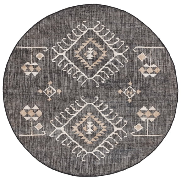 SAFAVIEH Kilim Lisette Tribal Area Rug, Black/Ivory, 7' x 7' Round