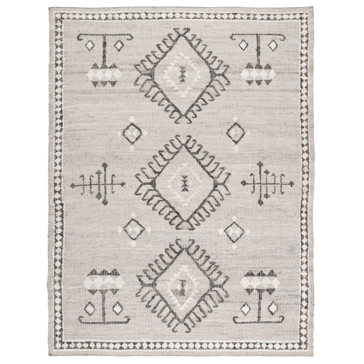 Grey and Black Handmade Flat Woven Jute 9' x 12' Area Rug