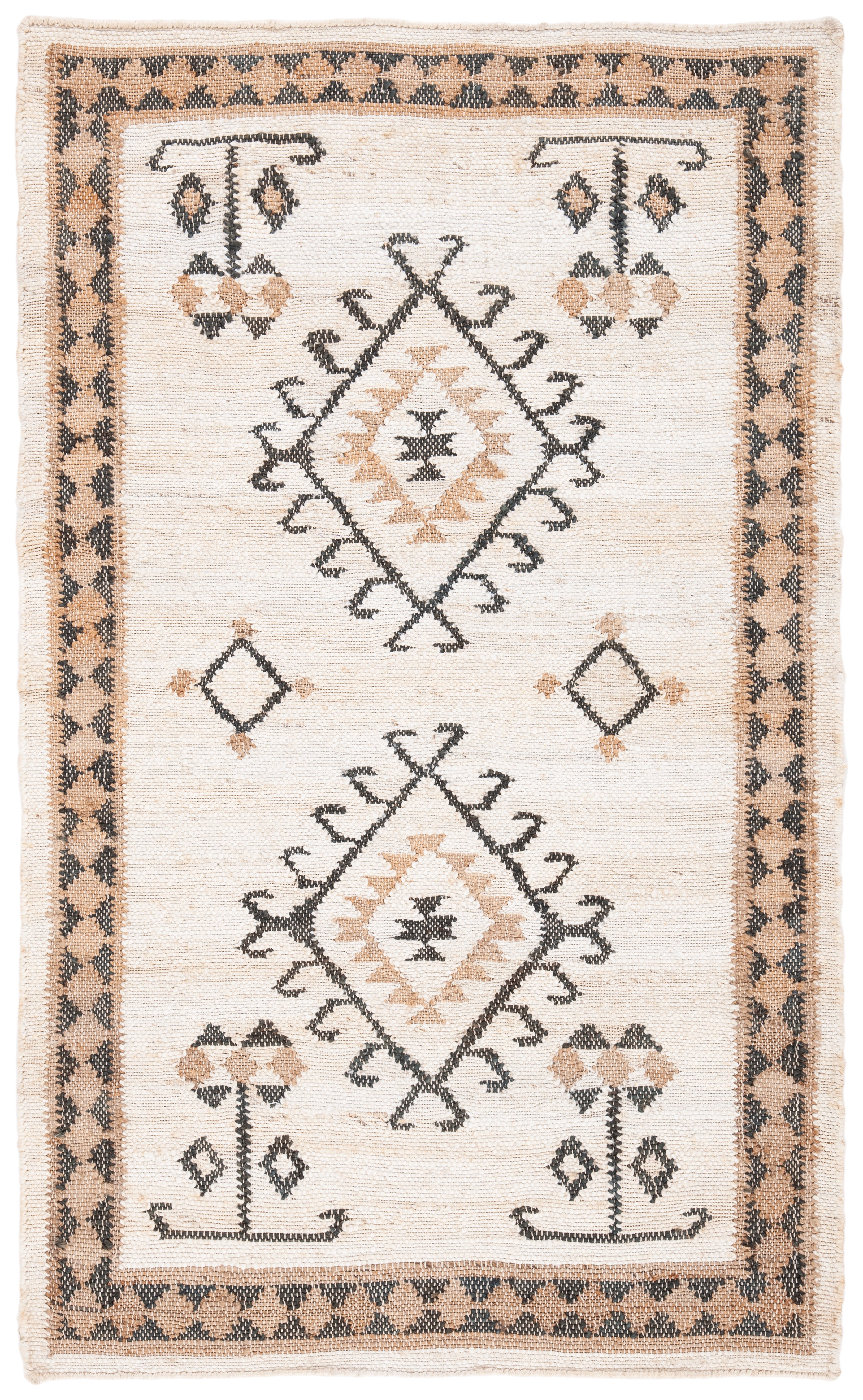 Handmade Ivory and Black Wool Flat Woven Area Rug, 3' x 5'