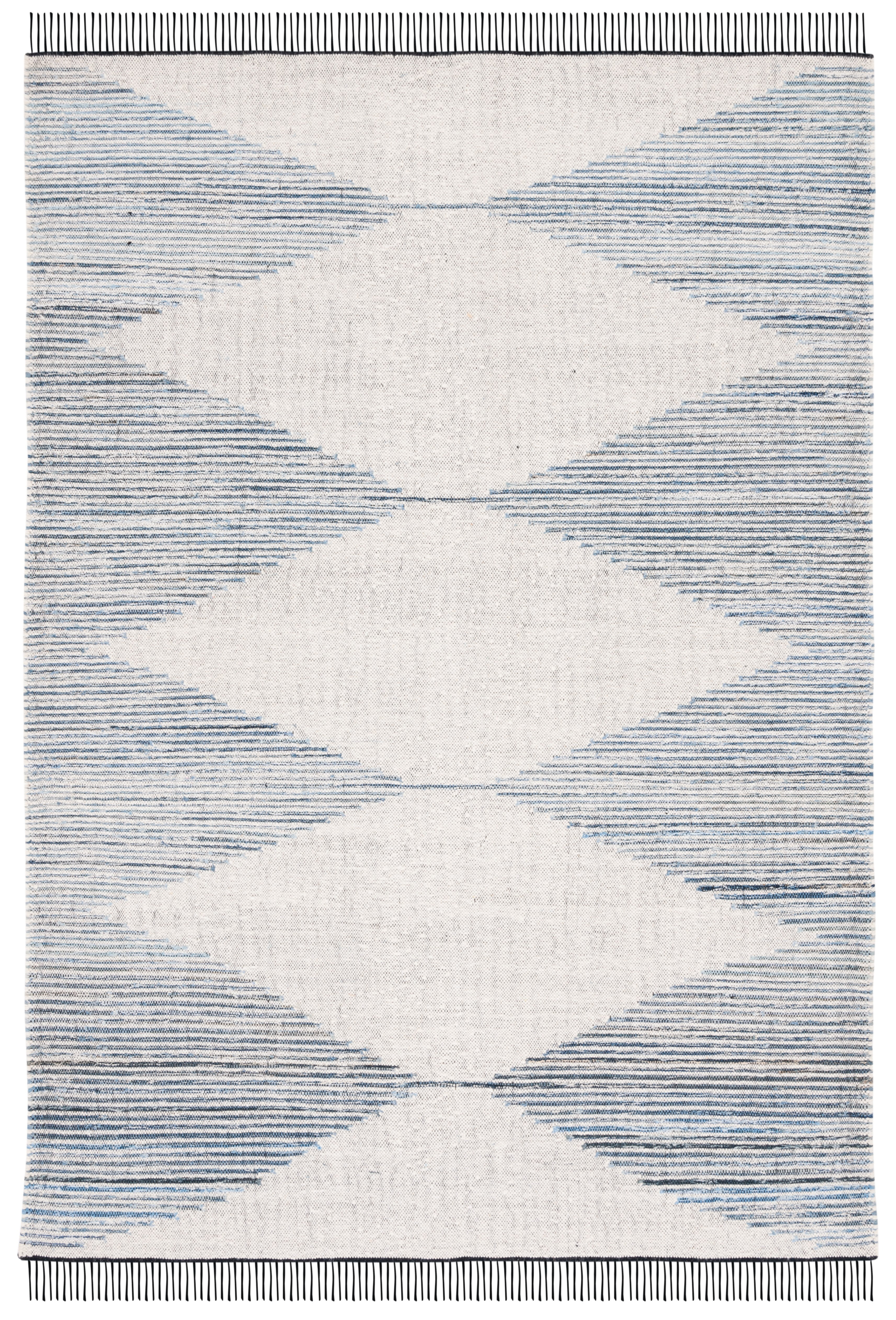 Handmade Blue and Ivory Wool Cotton Kilim Area Rug