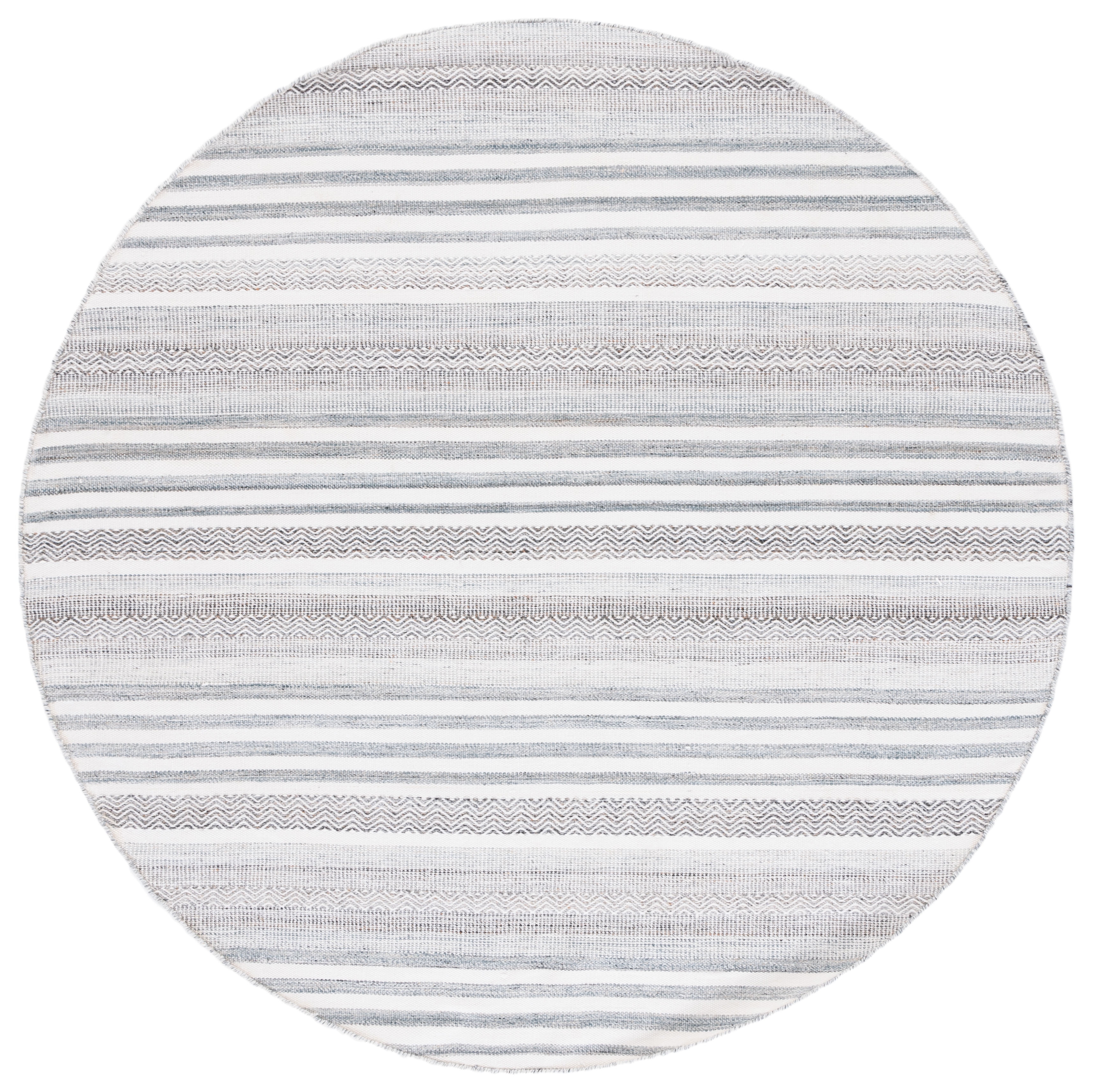 SAFAVIEH Kilim Malena Striped Polyester Area Rug, Ivory/Grey, 6' x 6' Round