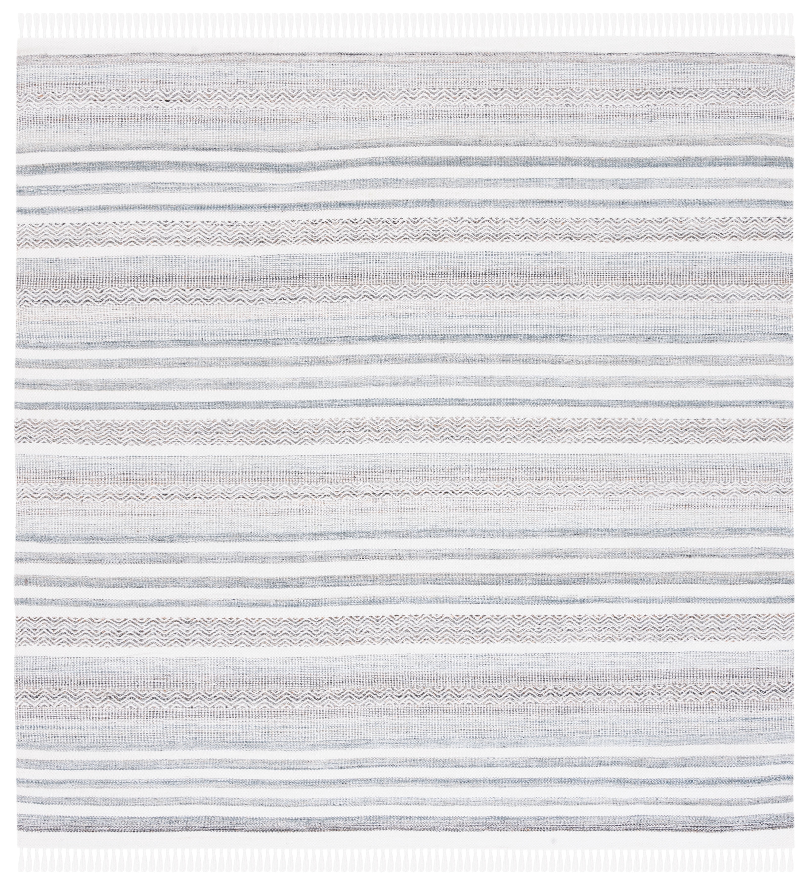 SAFAVIEH Kilim Malena Striped Polyester Area Rug, Ivory/Grey, 6' x 6' Square