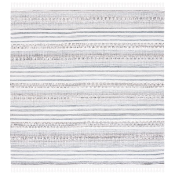 SAFAVIEH Kilim Malena Striped Polyester Area Rug, Ivory/Grey, 6' x 6' Square