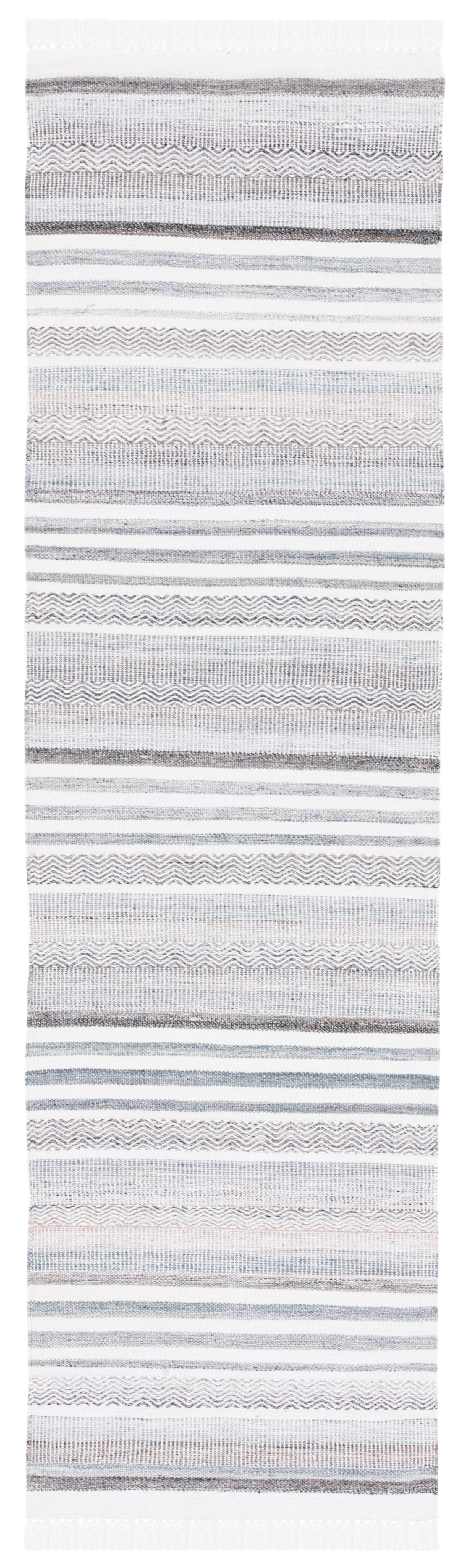 SAFAVIEH Kilim Malena Striped Polyester Runner Rug, Ivory/Grey, 2'3" x 8'