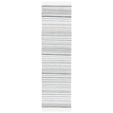 SAFAVIEH Kilim Malena Striped Polyester Runner Rug, Ivory/Grey, 2'3" x 8'