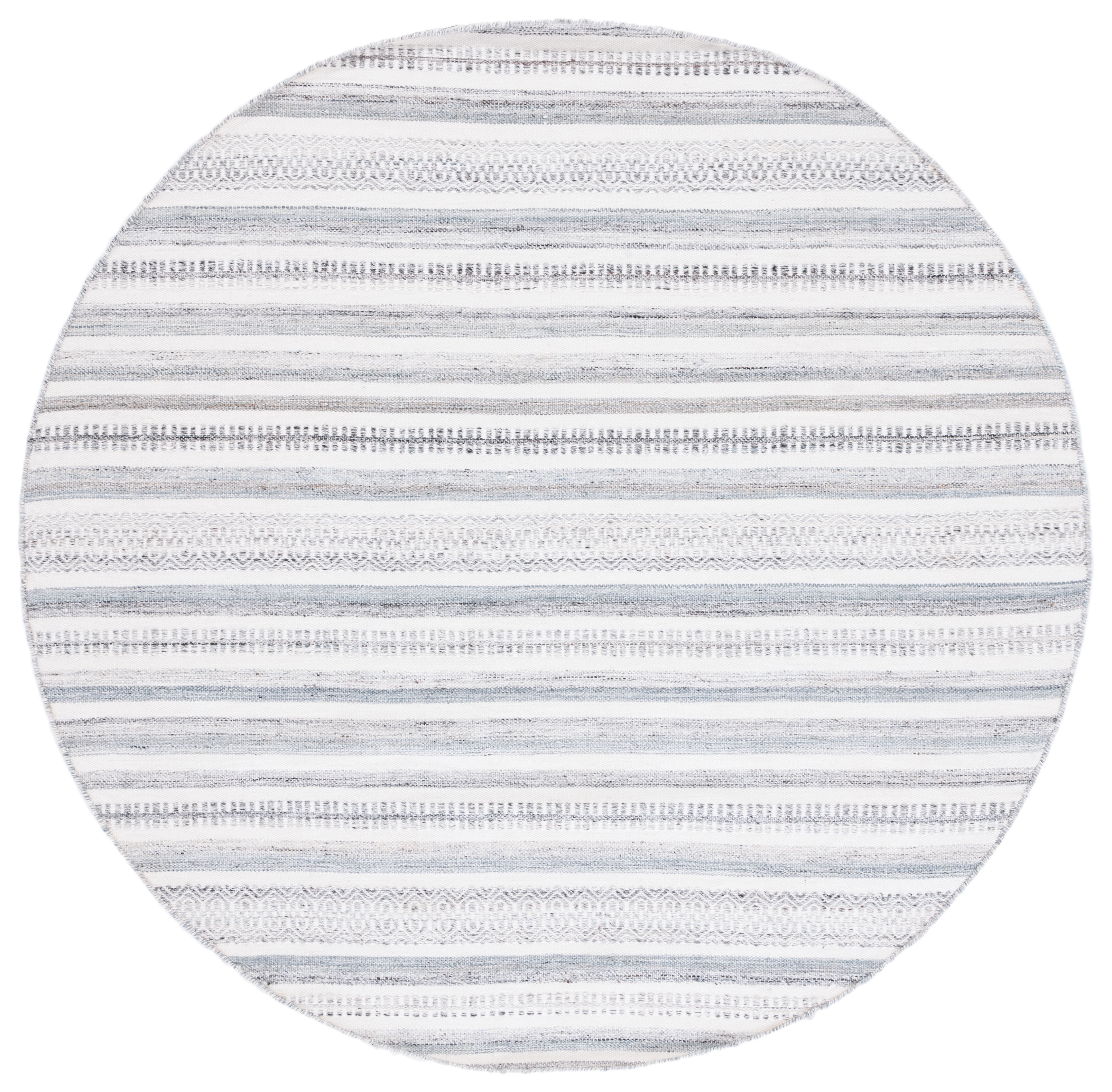 SAFAVIEH Kilim Mandy Striped Polyester Area Rug, Ivory/Grey, 6' x 6' Round