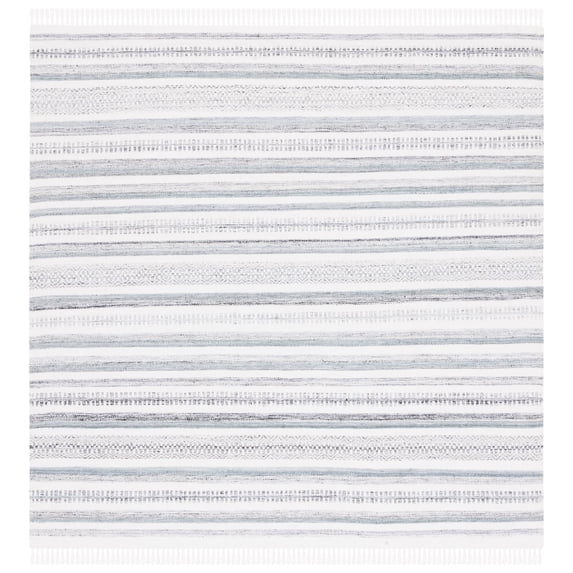 SAFAVIEH Kilim Mandy Striped Polyester Area Rug, Ivory/Grey, 6' x 6' Square
