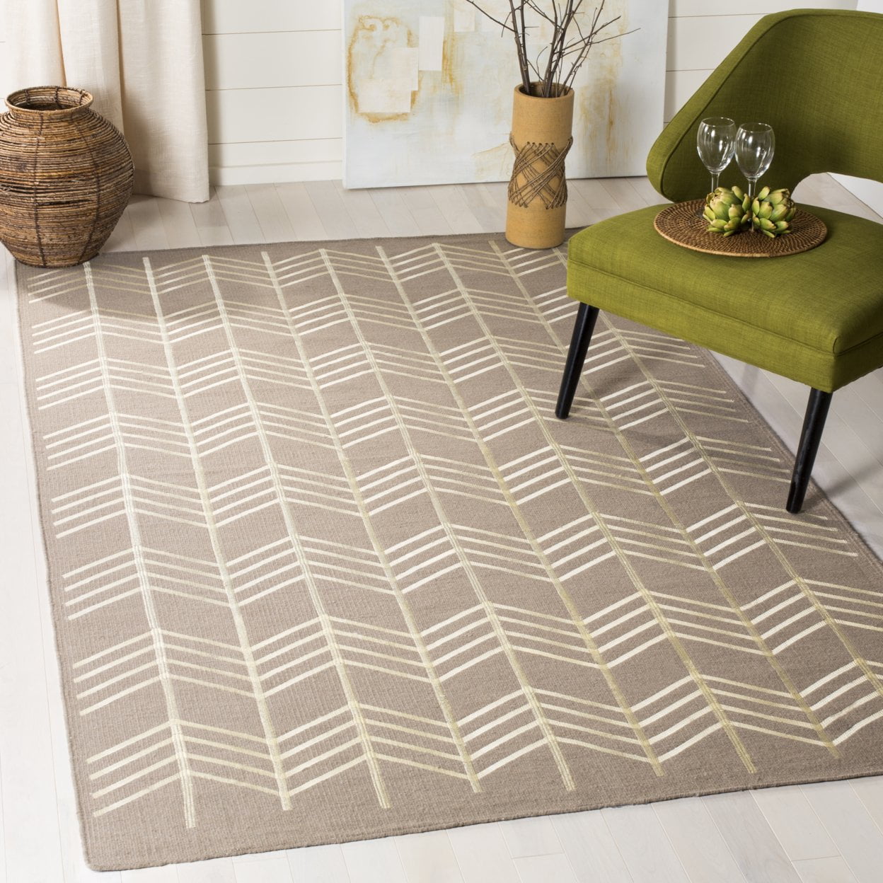 Bohemian Ivory Wool 4'x6' Handmade Kilim Area Rug