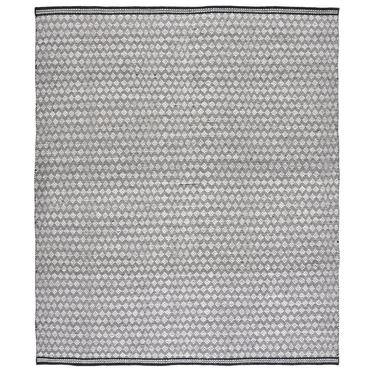 Black and Ivory Handwoven Wool Kilim Area Rug, 4' x 6'