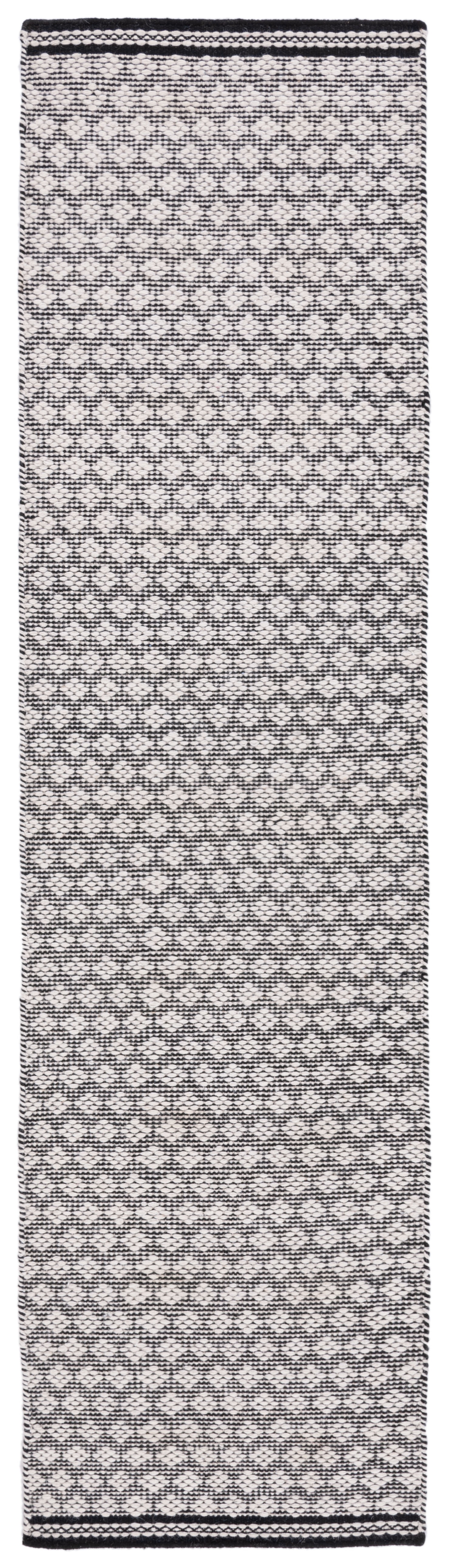 Black and White Handmade Wool Kilim Runner Rug