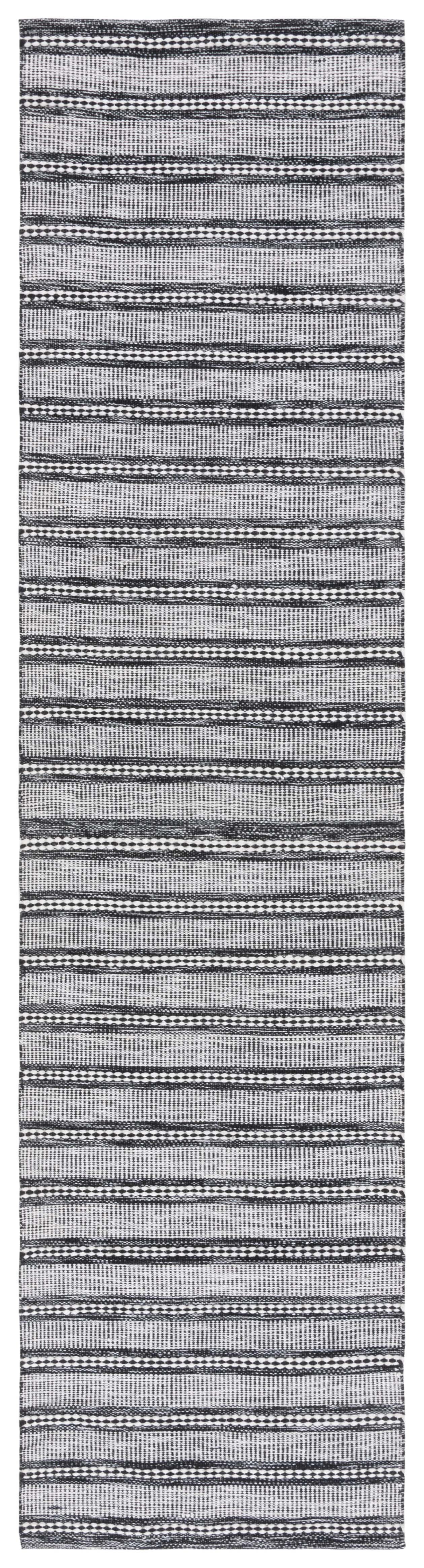 Black and Ivory Flatweave Kilim Striped Runner Rug