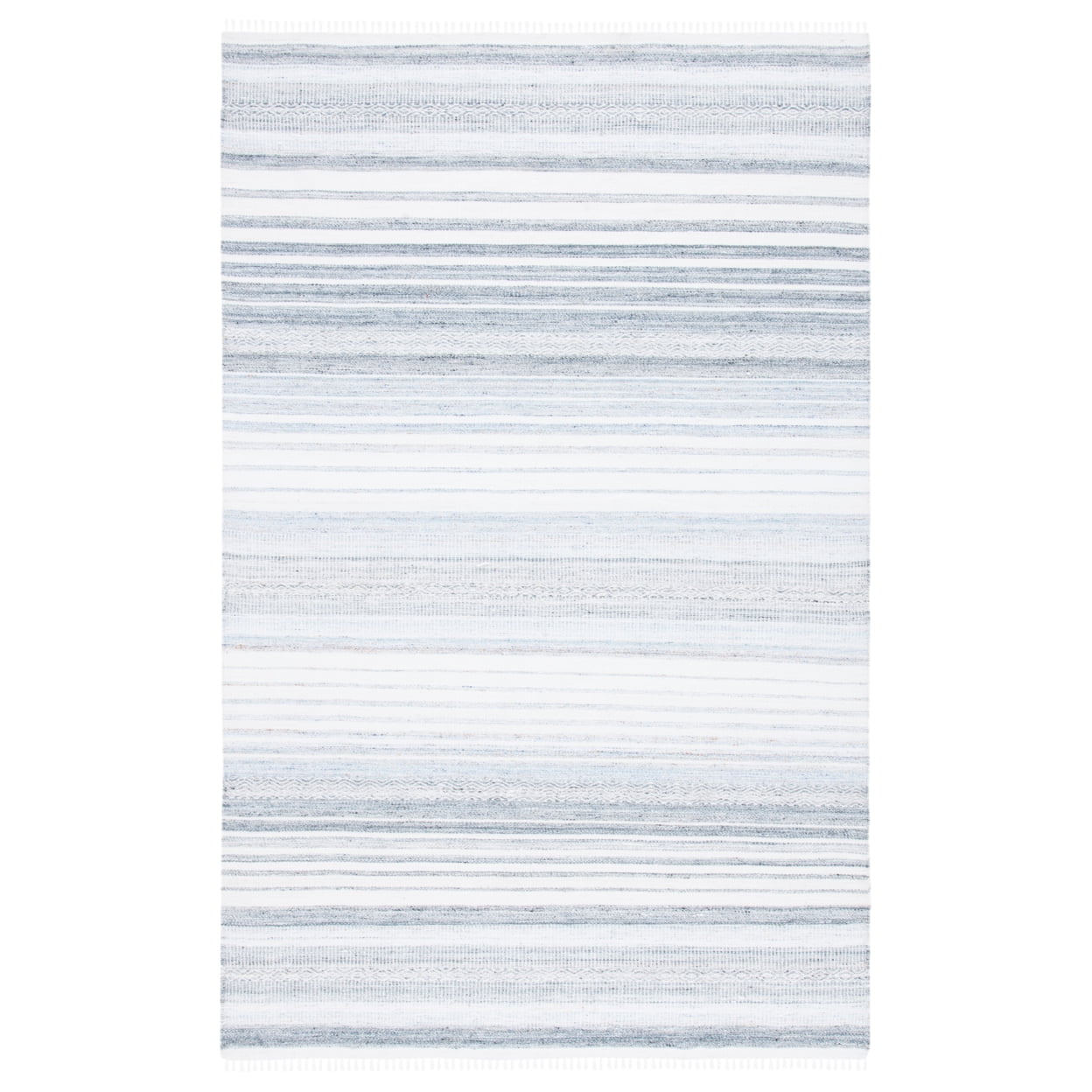 Handmade Light Blue and Ivory Wool Striped Area Rug, 5 ft. x 8 ft.