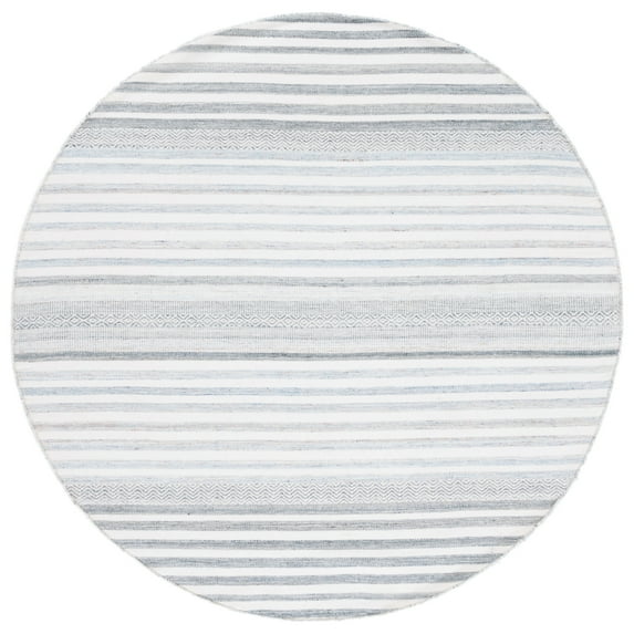 SAFAVIEH Kilim Mckayla Striped Polyester Area Rug, Ivory/Light Blue, 6' x 6' Round
