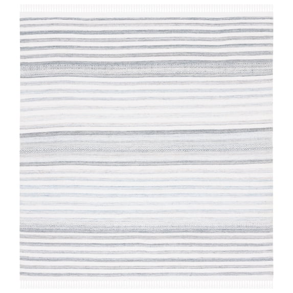 SAFAVIEH Kilim Mckayla Striped Polyester Area Rug, Ivory/Light Blue, 6' x 6' Square