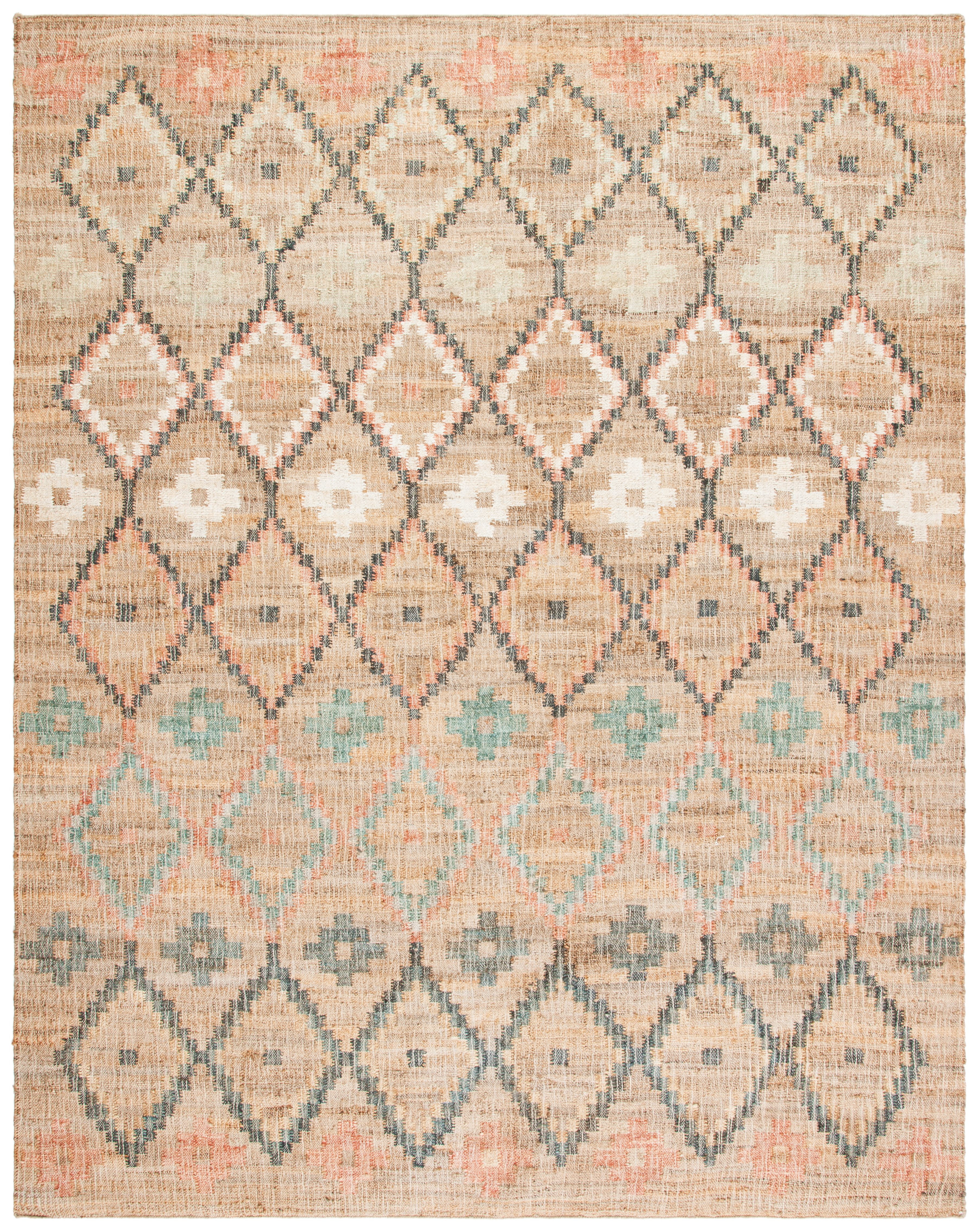 Natural and Blue Geometric Wool Handmade 10' x 14' Area Rug