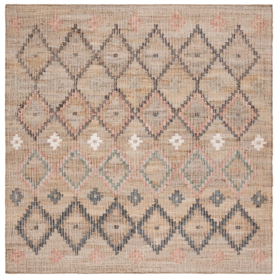 SAFAVIEH Kilim Mendoza Geometric Area Rug, Natural/Blue, 5' x 5' Square