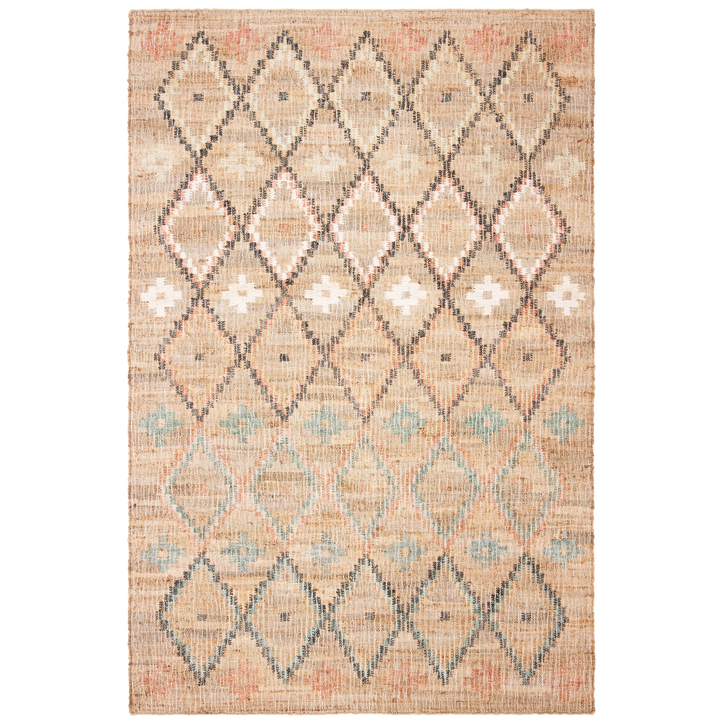 Natural and Blue Handwoven Wool Kilim Area Rug