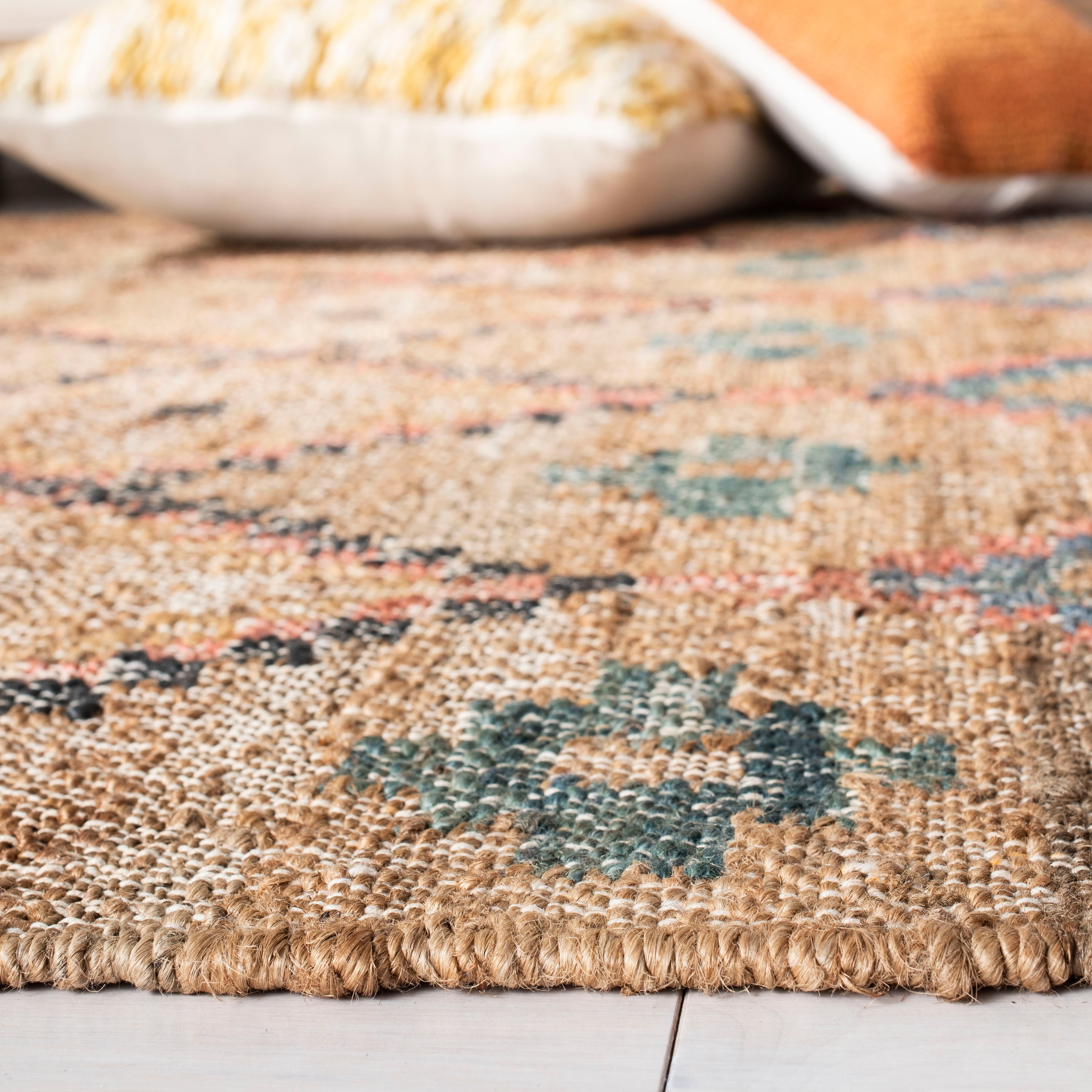 Bohemian Blue and Beige Wool Cotton 8' x 10' Area Rug