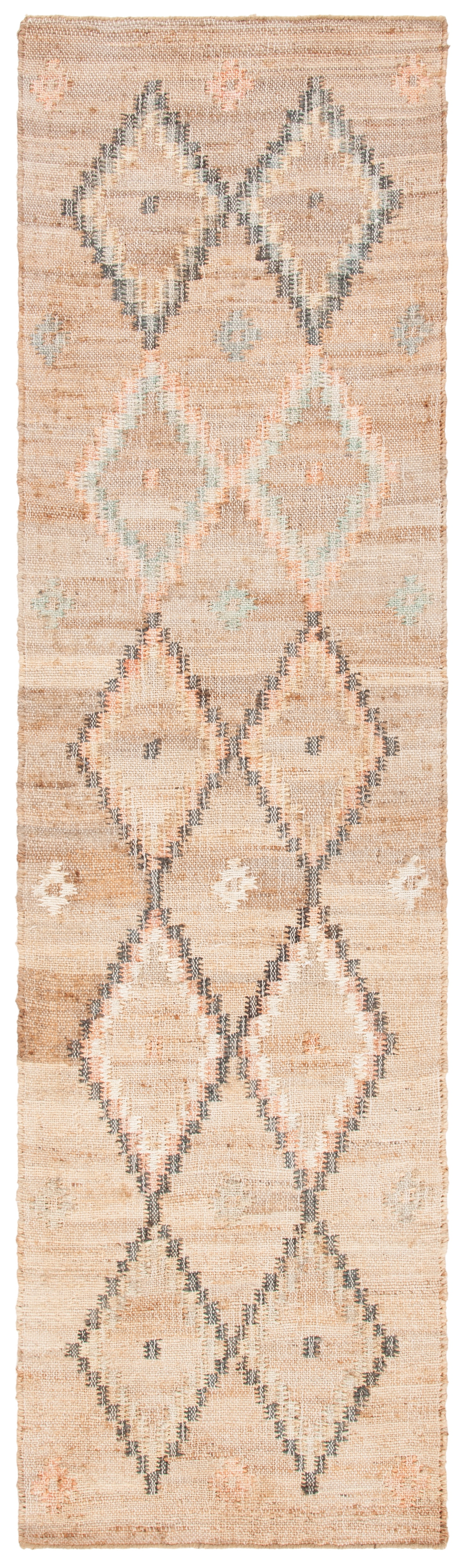 Natural and Blue Handmade Wool and Cotton Runner Rug